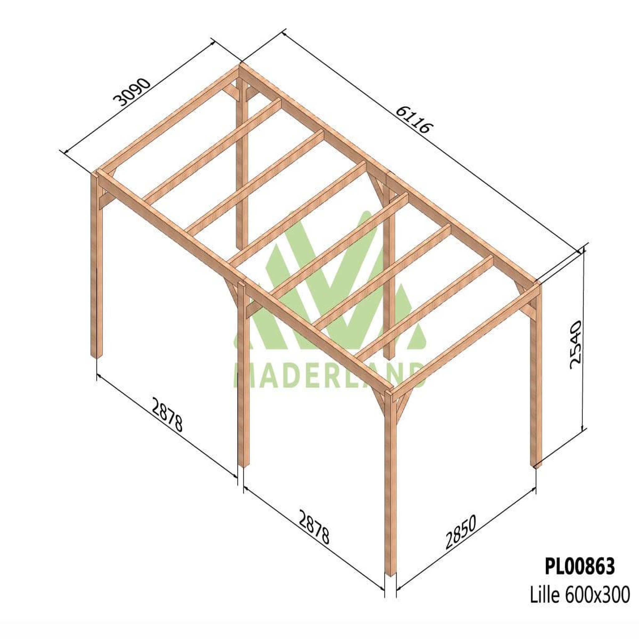 Voir la diapositive 2 : JARDIDECO Pergola en bois lamellé-collé lille 600 x 300 cm - maderland