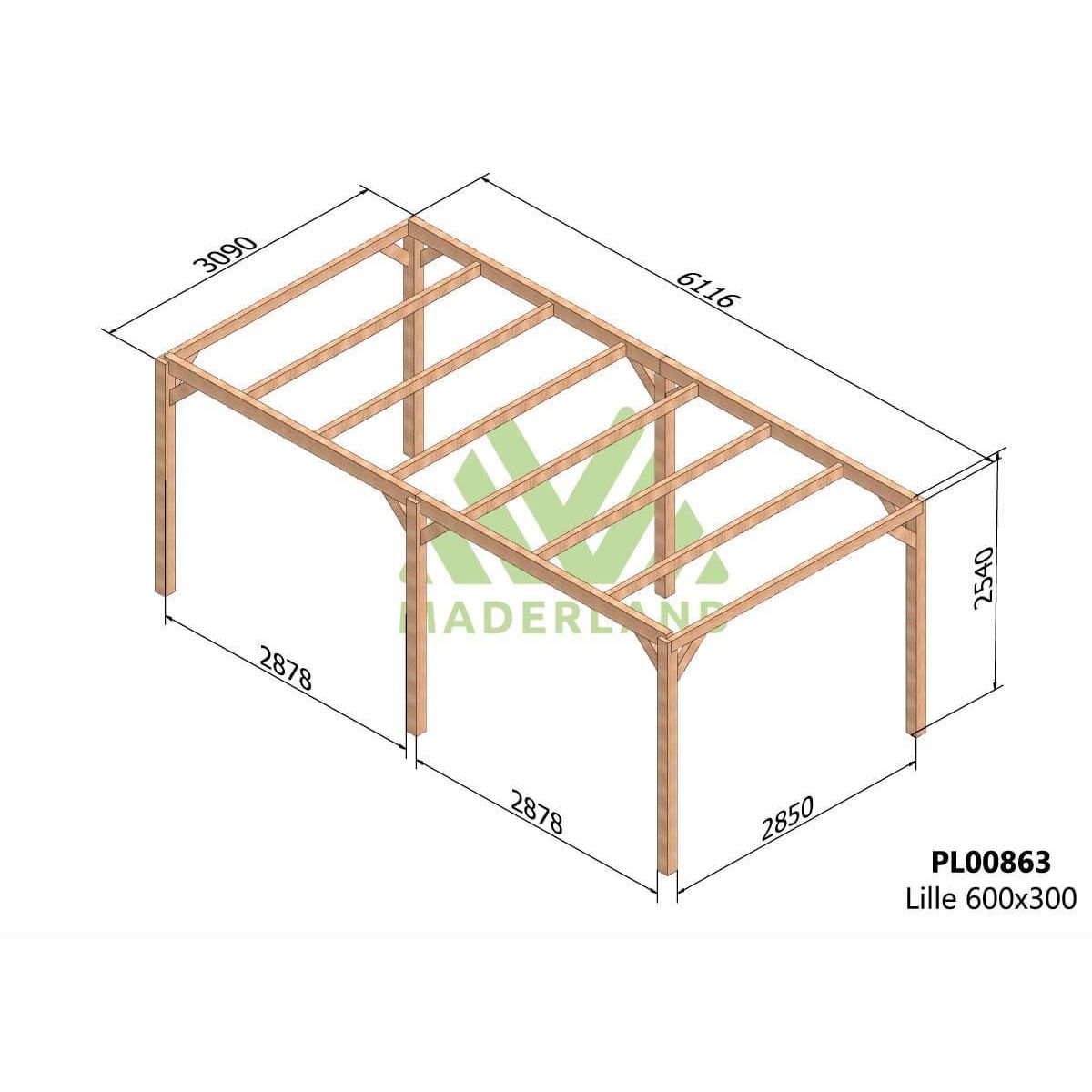JARDIDECO Pergola en bois lamellé-collé Lille 600 x 300 cm - Maderland