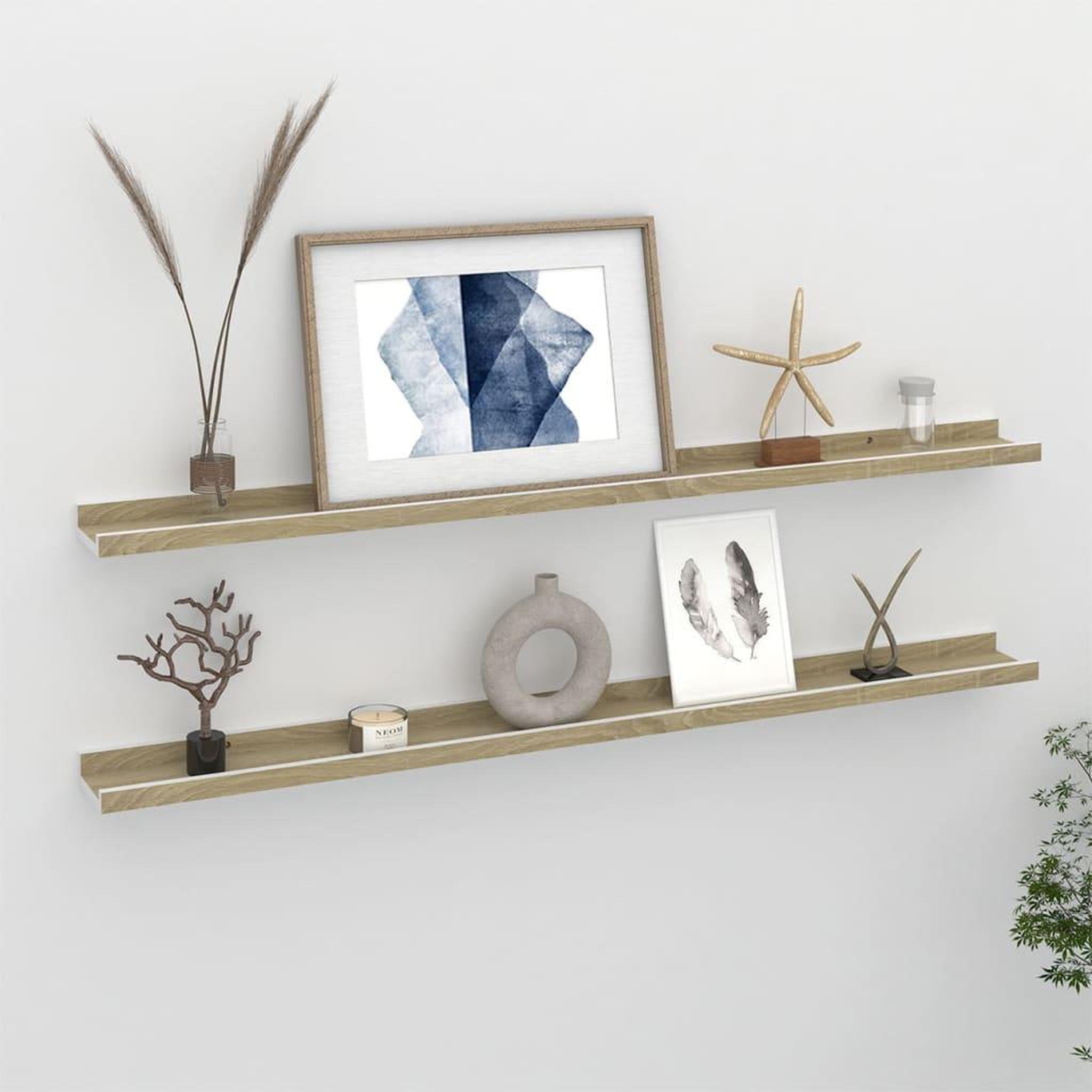 Voir la diapositive 1 : VIDAXL Etageres murales 2 pcs blanc et chene sonoma 100x9x3 cm