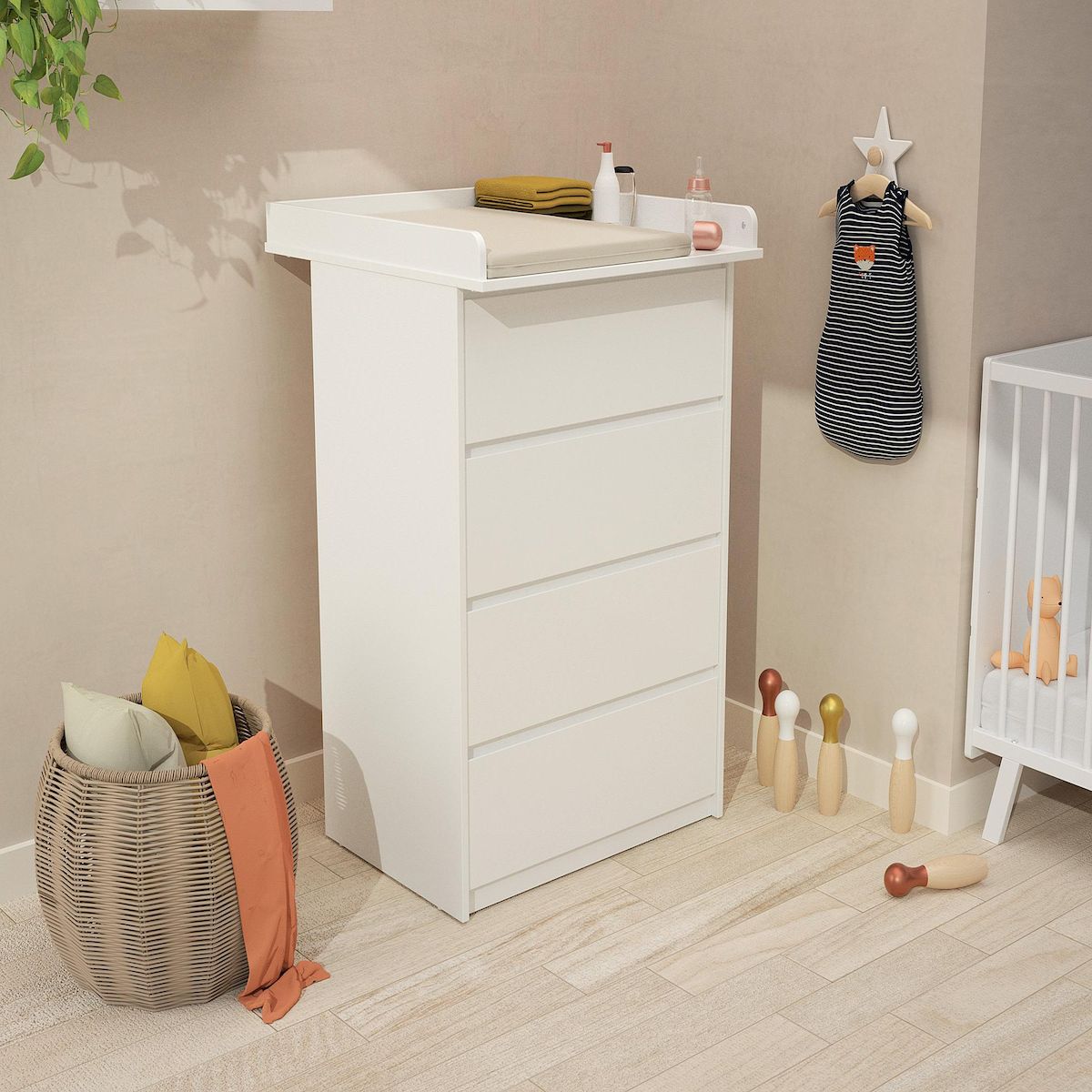 WEBABY Commode 4 tiroirs avec plan a langer 70