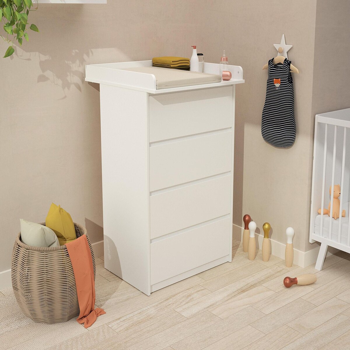 WEBABY Commode 4 tiroirs avec plan a langer 70
