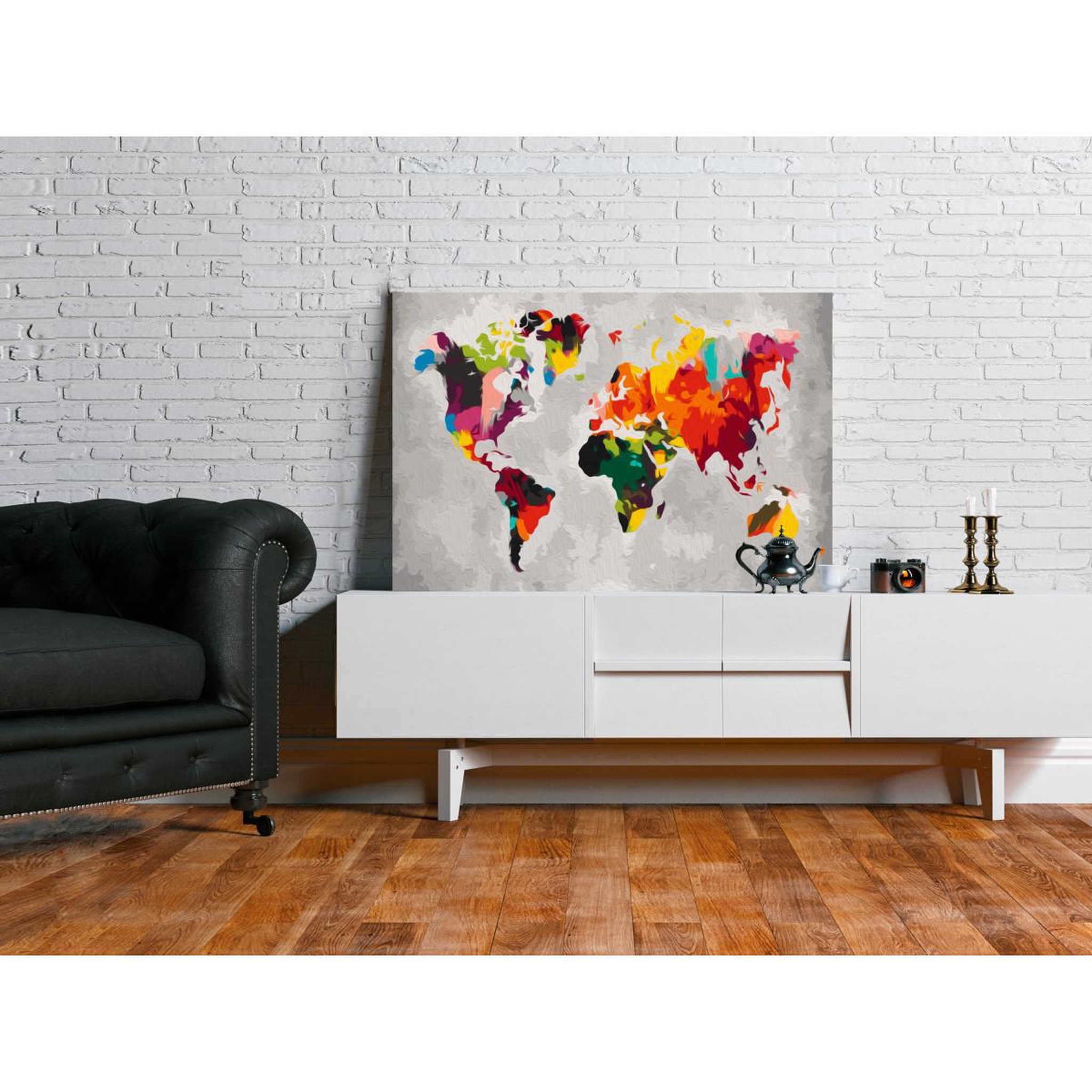 Voir la diapositive 2 : Paris Prix Tableau à Peindre Soi-Même  Carte du Monde Couleurs Criardes  40x60cm