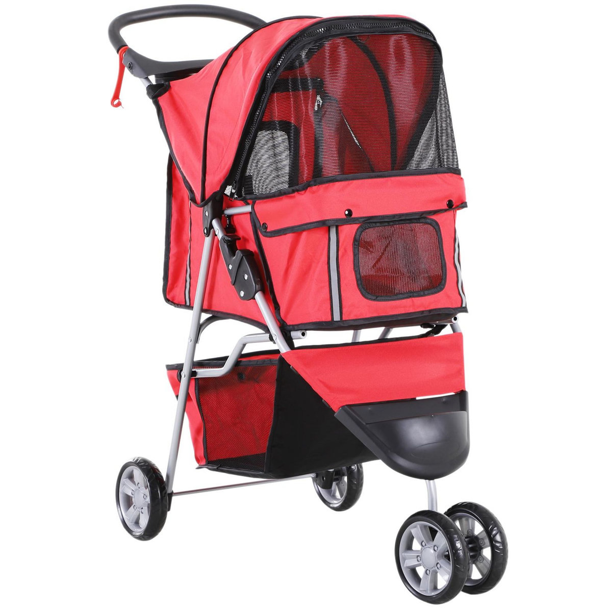 PAWHUT Poussette buggy pour chien chat animaux roue avant pivotante 360 degrés rouge