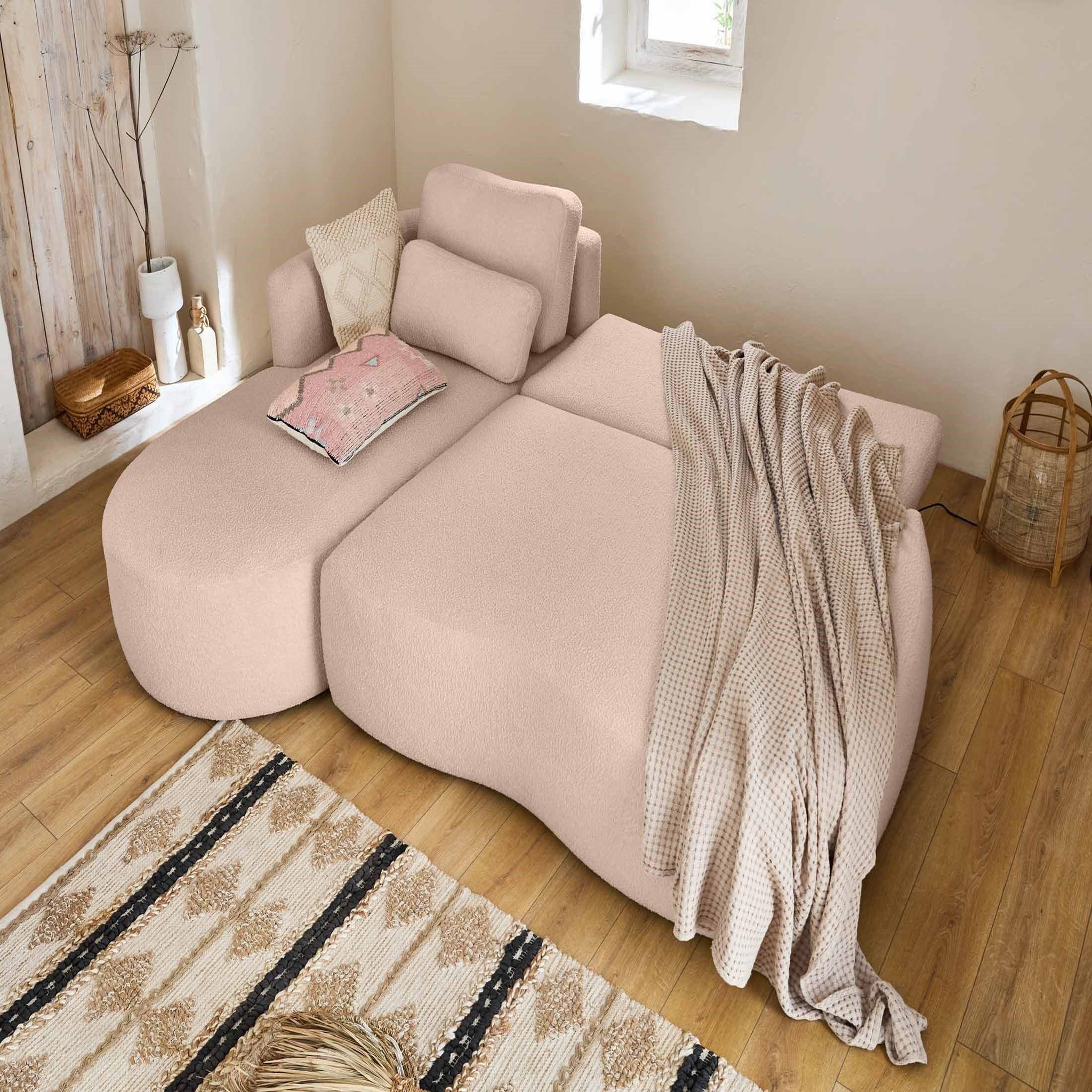 Voir la diapositive 2 : BEST MOBILIER Mahina - canapé d'angle gauche - 4 places - convertible avec coffre - en tissu bouclette
