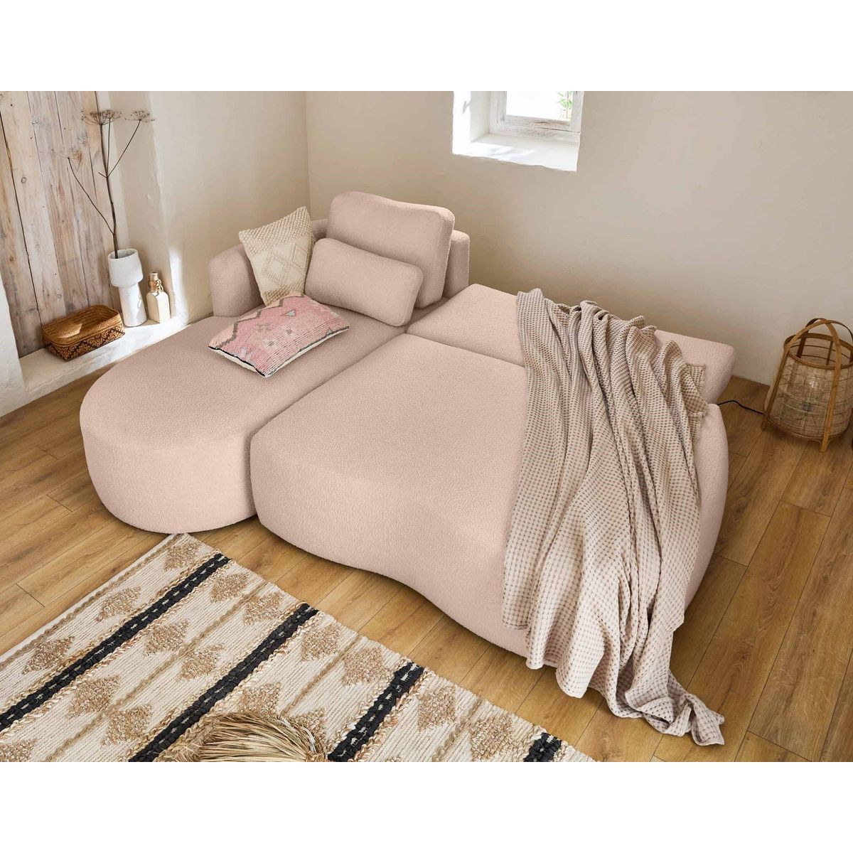 LISA DESIGN Mahina - canapé d'angle gauche - 4 places - convertible avec coffre - en tissu bouclette