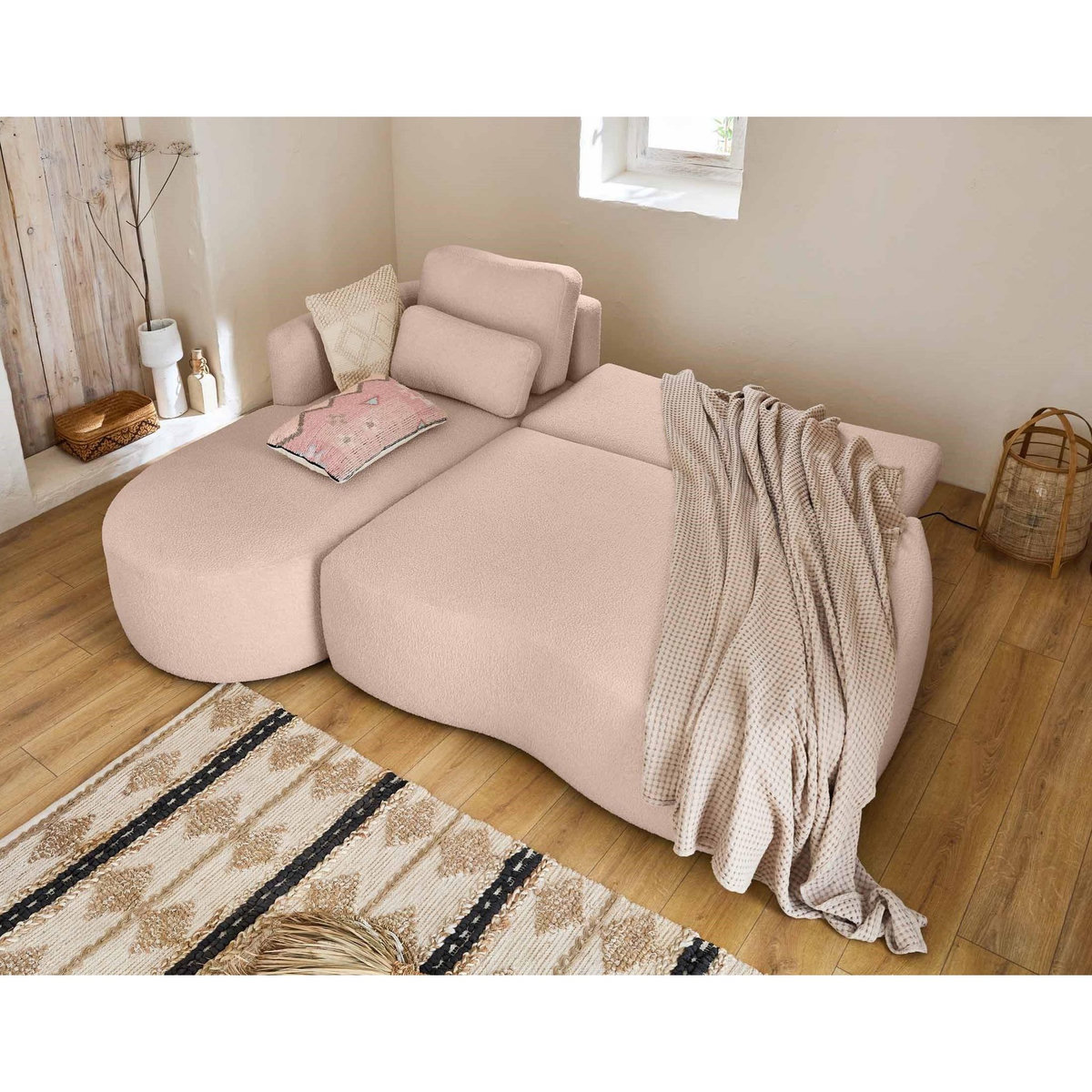 LISA DESIGN Mahina - canapé d'angle gauche - 4 places - convertible avec coffre - en tissu bouclette