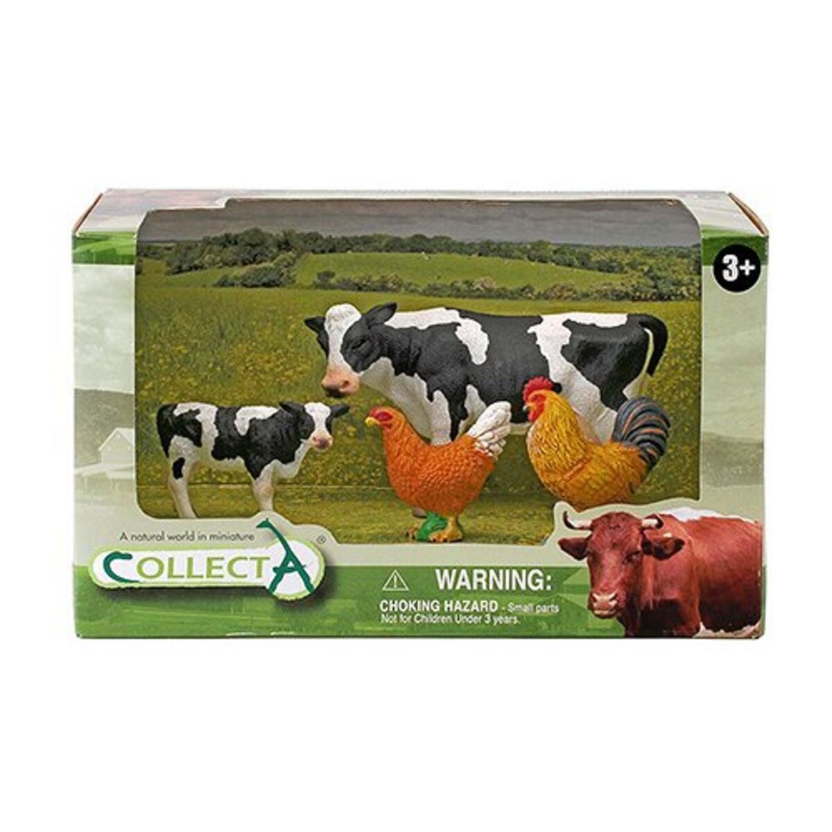 Figurines Collecta Coffret figurines animaux de la ferme : Coq, poule, veau  et vache frison pas cher 
