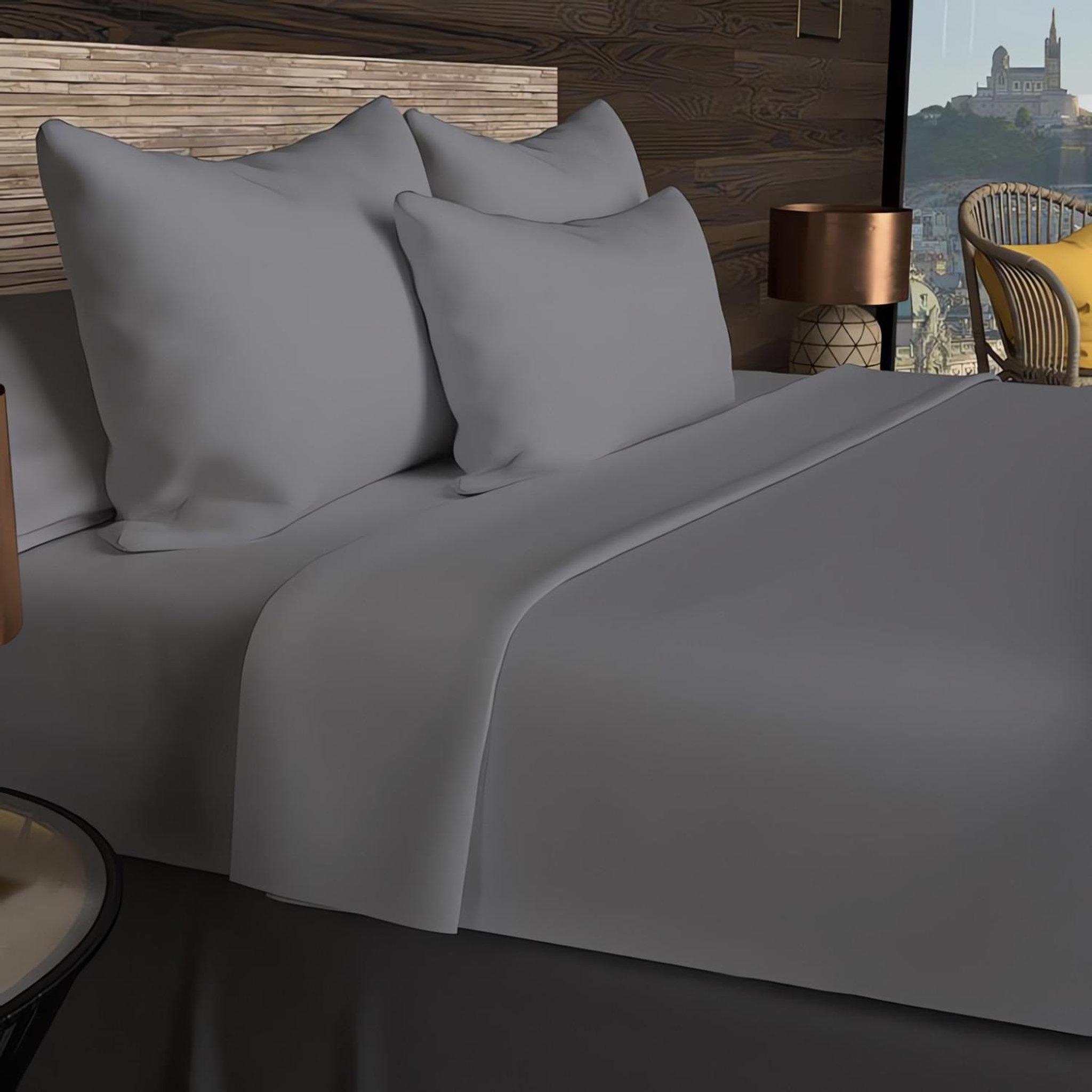 Voir la diapositive 3 : SOLEIL D'OCRE Drap housse en coton 57 fils uni, par soleil d'ocre