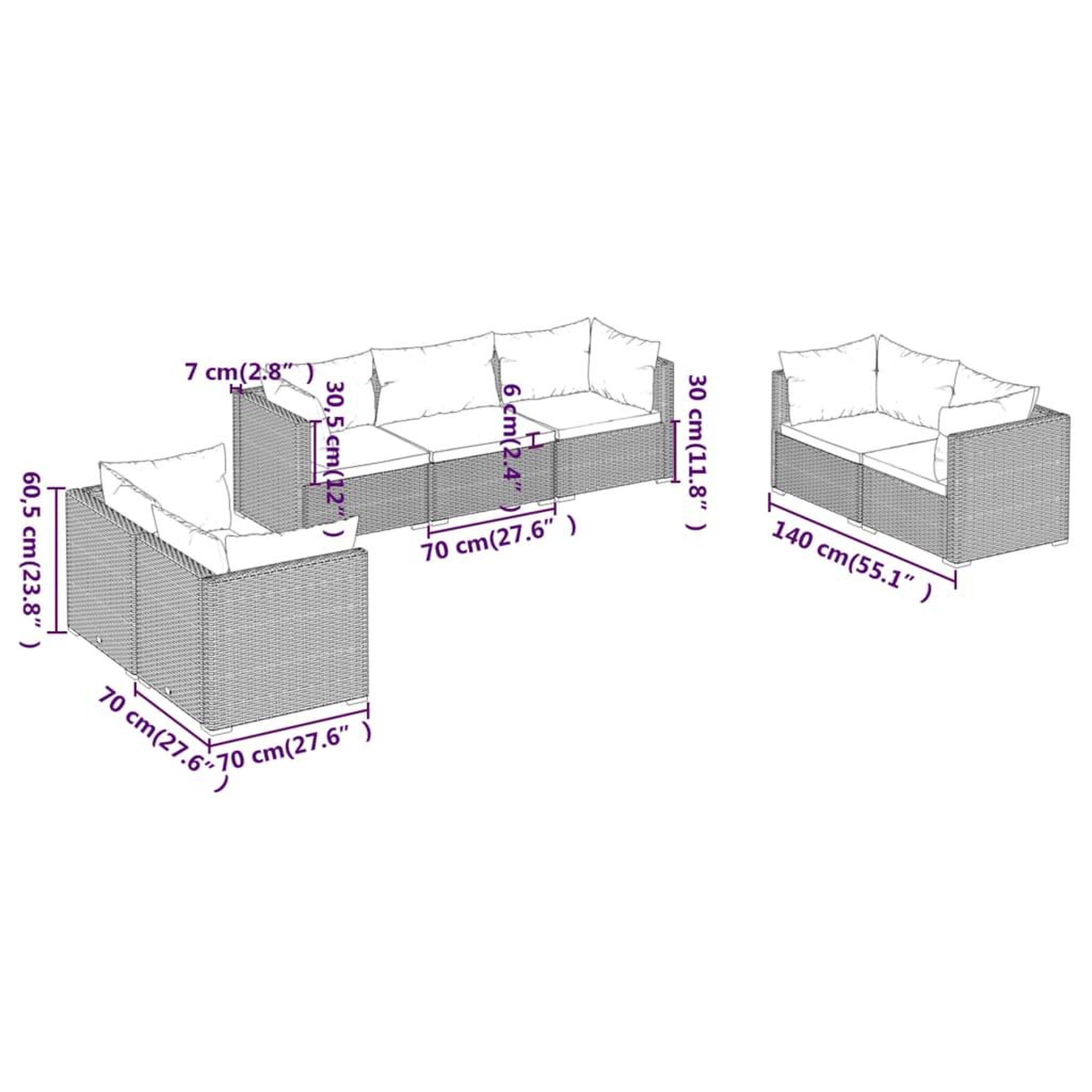 Voir la diapositive 6 : VIDAXL Salon de jardin 7 pcs avec coussins Resine tressee Marron