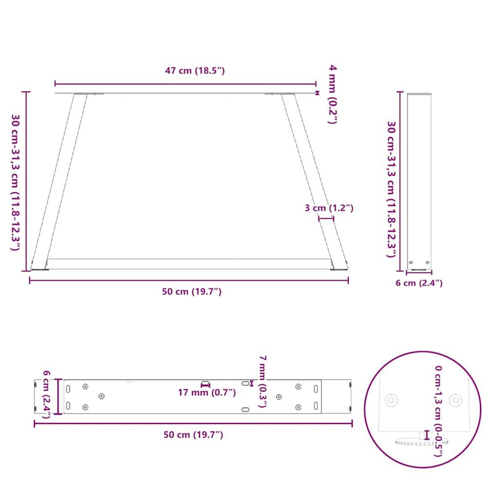 Voir la diapositive 6 : VIDAXL Pieds de table a manger forme V 2 pcs anthracite 50x(30-31,3)cm