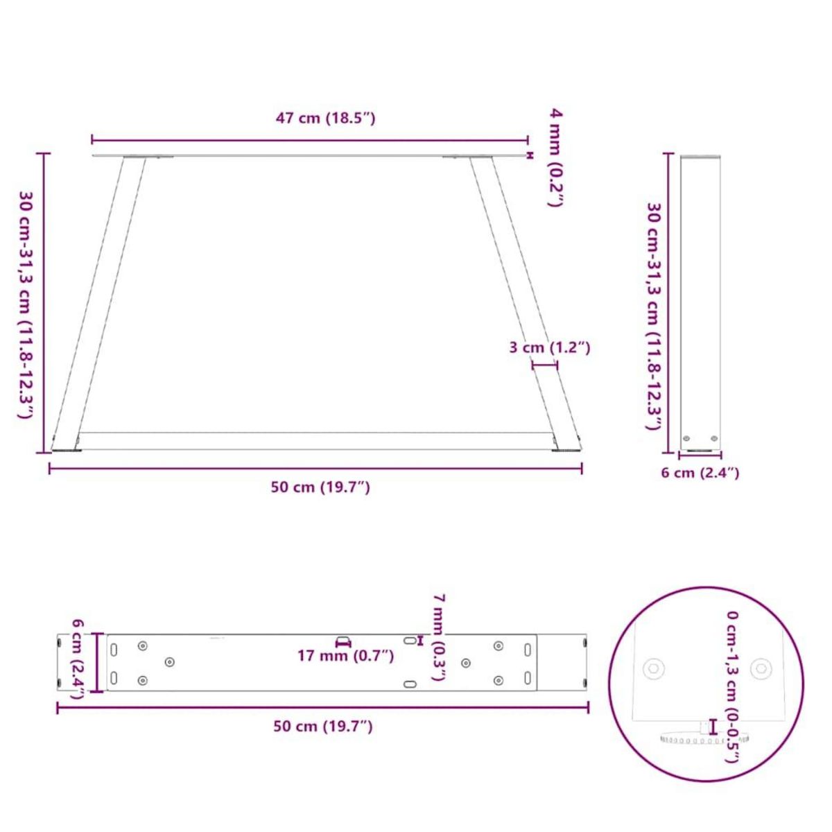 VIDAXL Pieds de table a manger forme V 2 pcs anthracite 50x(30-31,3)cm