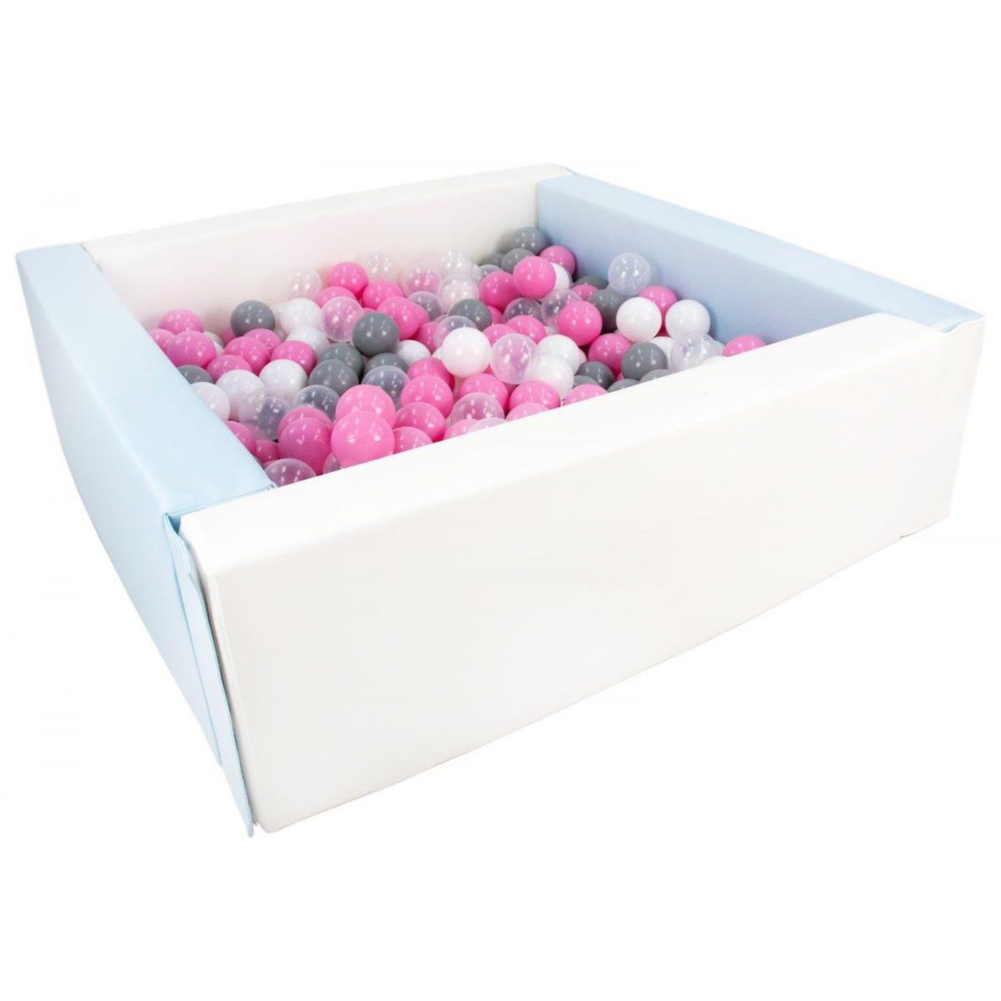 VELINDA Piscine à balles carrée avec 300 balles - blanc, bleu (pastel)/blanc, transparent, rose clair, gris