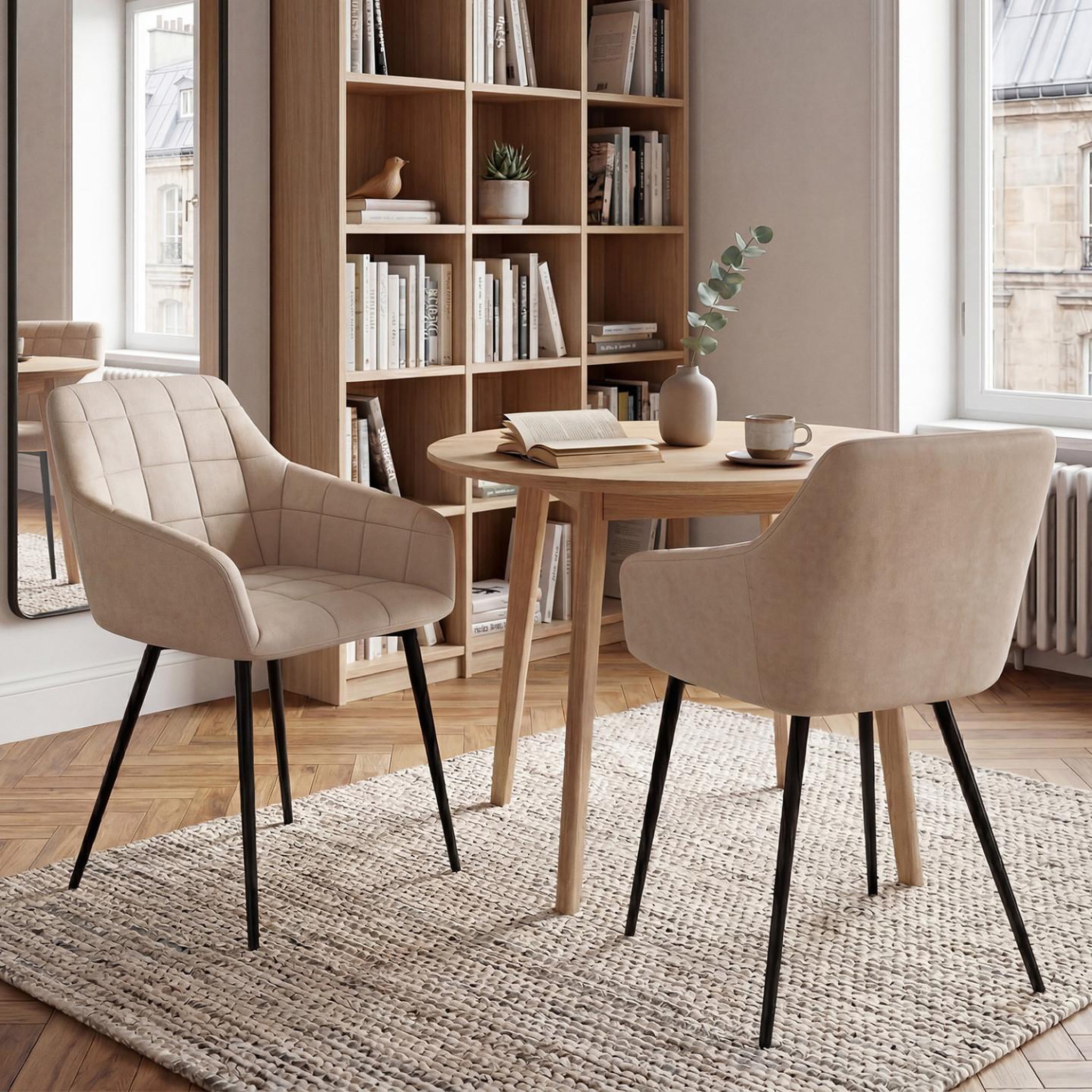 Voir la diapositive 2 : ID MARKET Lot de 2 chaises de salle à manger, fauteuils de table mady en velours beige