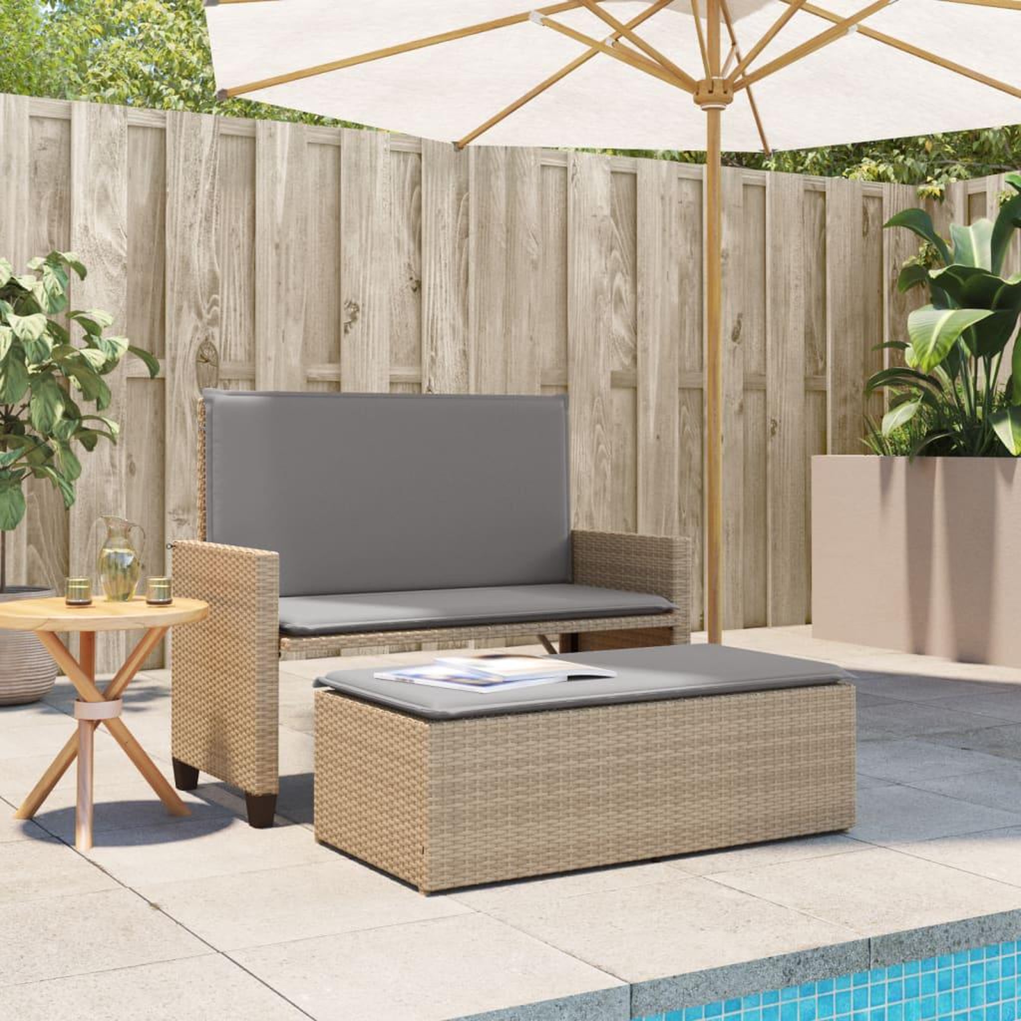 Voir la diapositive 3 : VIDAXL Banc de jardin et coussins et repose-pied beige resine tressee