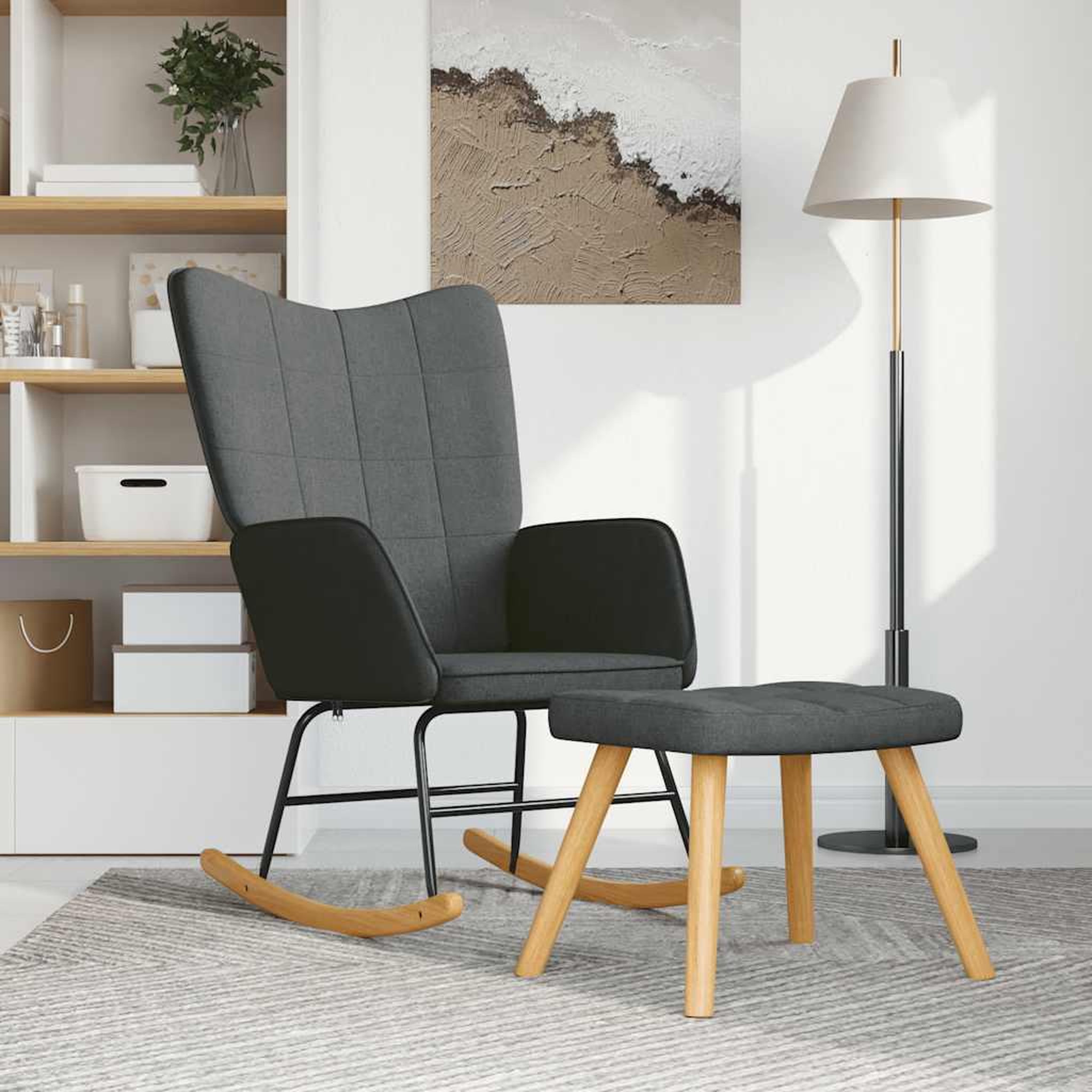 VIDAXL Chaise a bascule avec tabouret Gris fonce Tissu