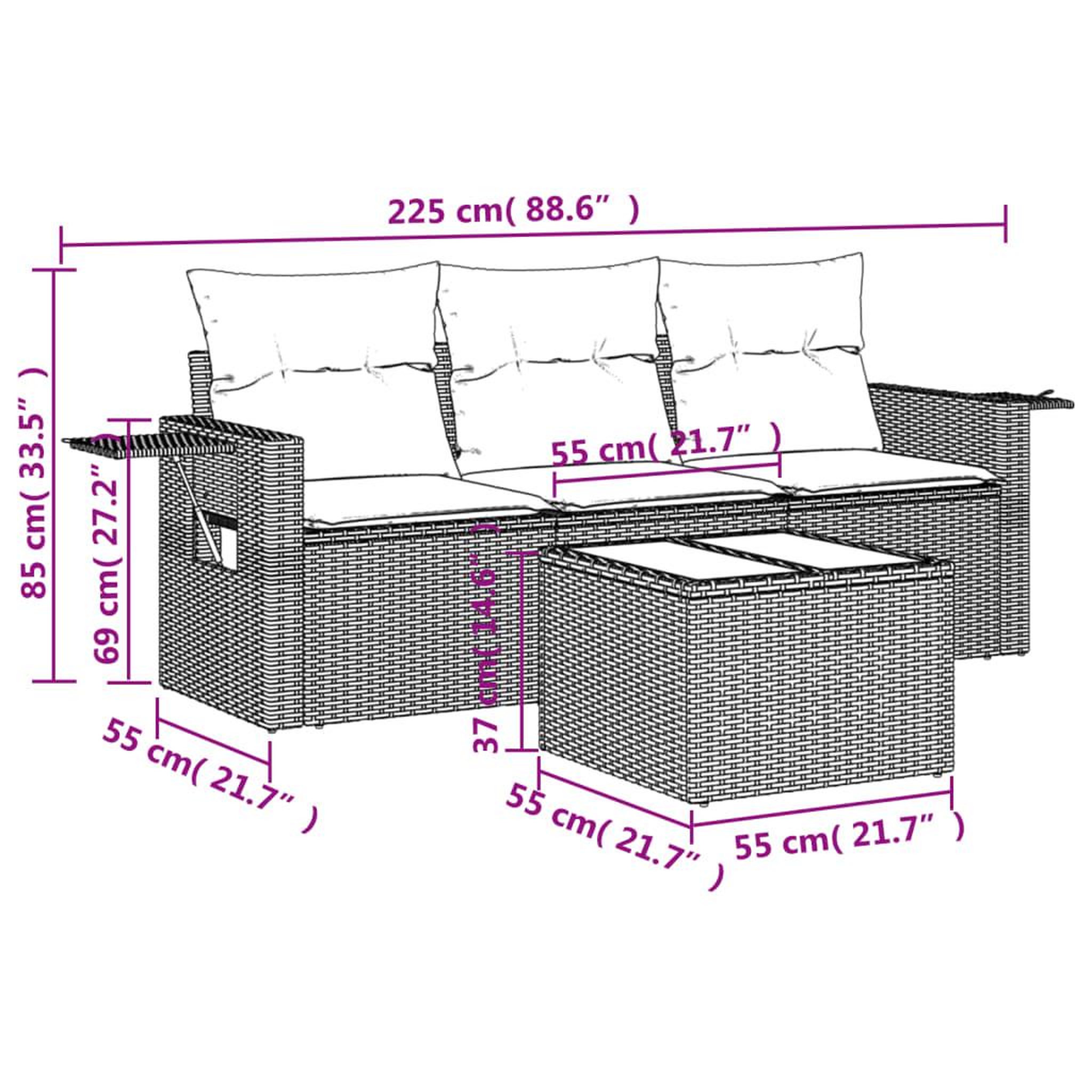Voir la diapositive 3 : VIDAXL Salon de jardin 4 pcs avec coussins gris resine tressee