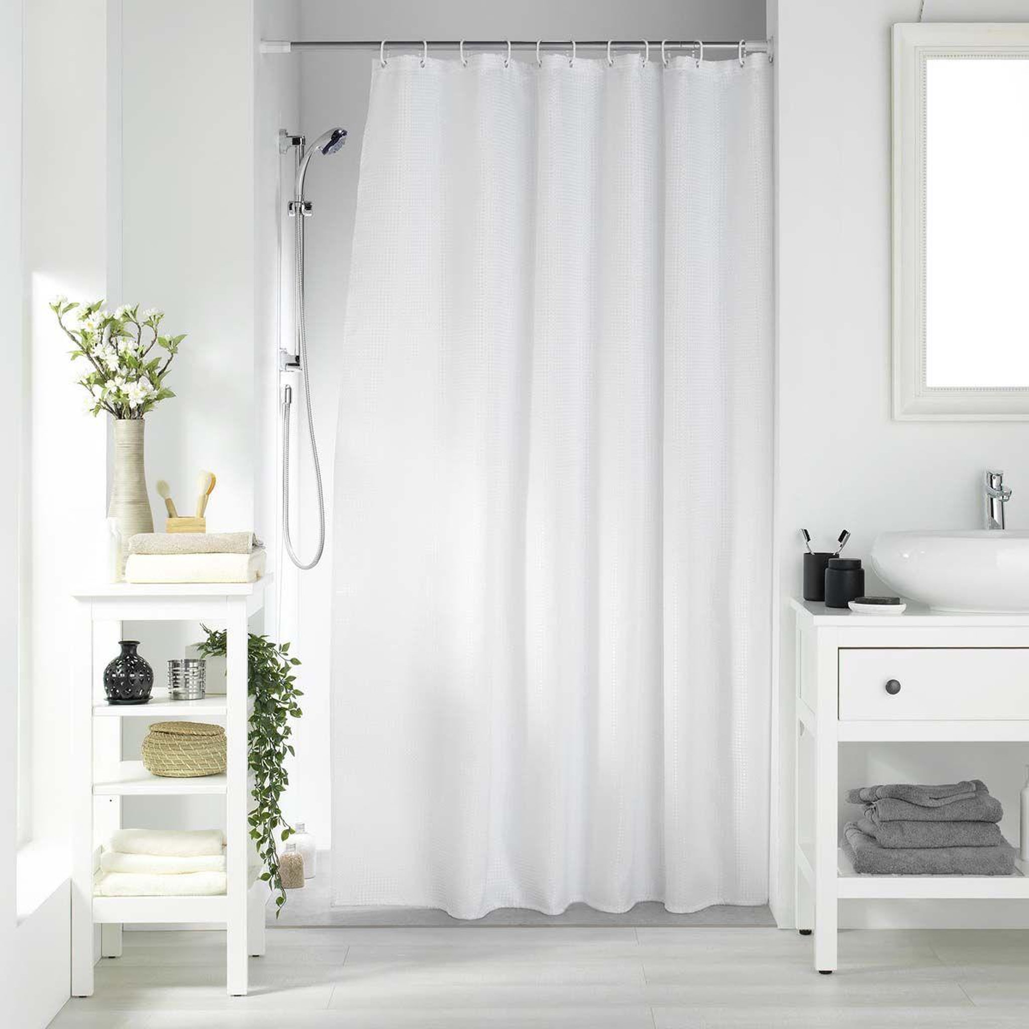 Douceur d'Intérieur Rideau de douche  quartz  180x200cm blanc