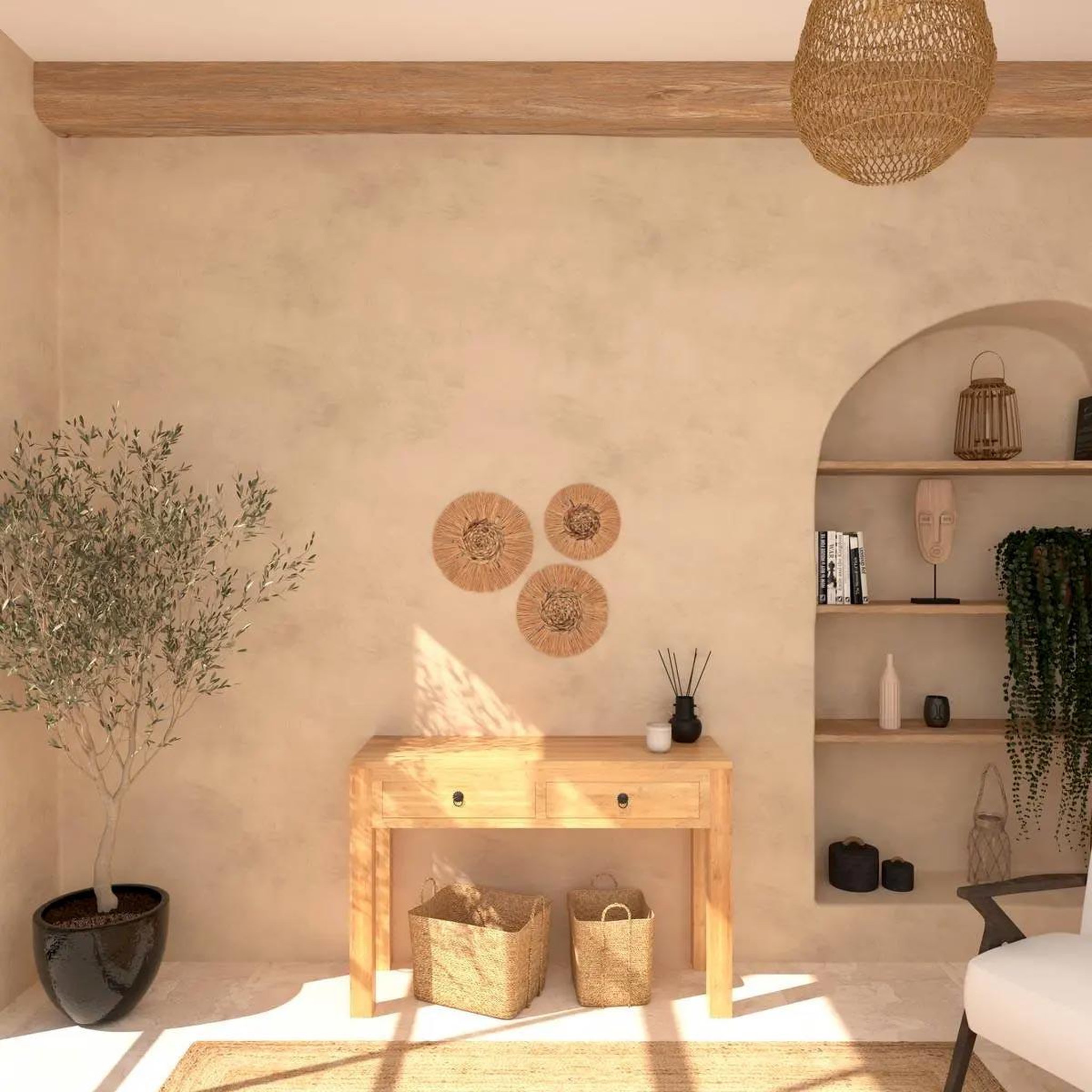 Voir la diapositive 4 : ATMOSPHERA Lot de 3 décorations murales  raphia  35cm naturel
