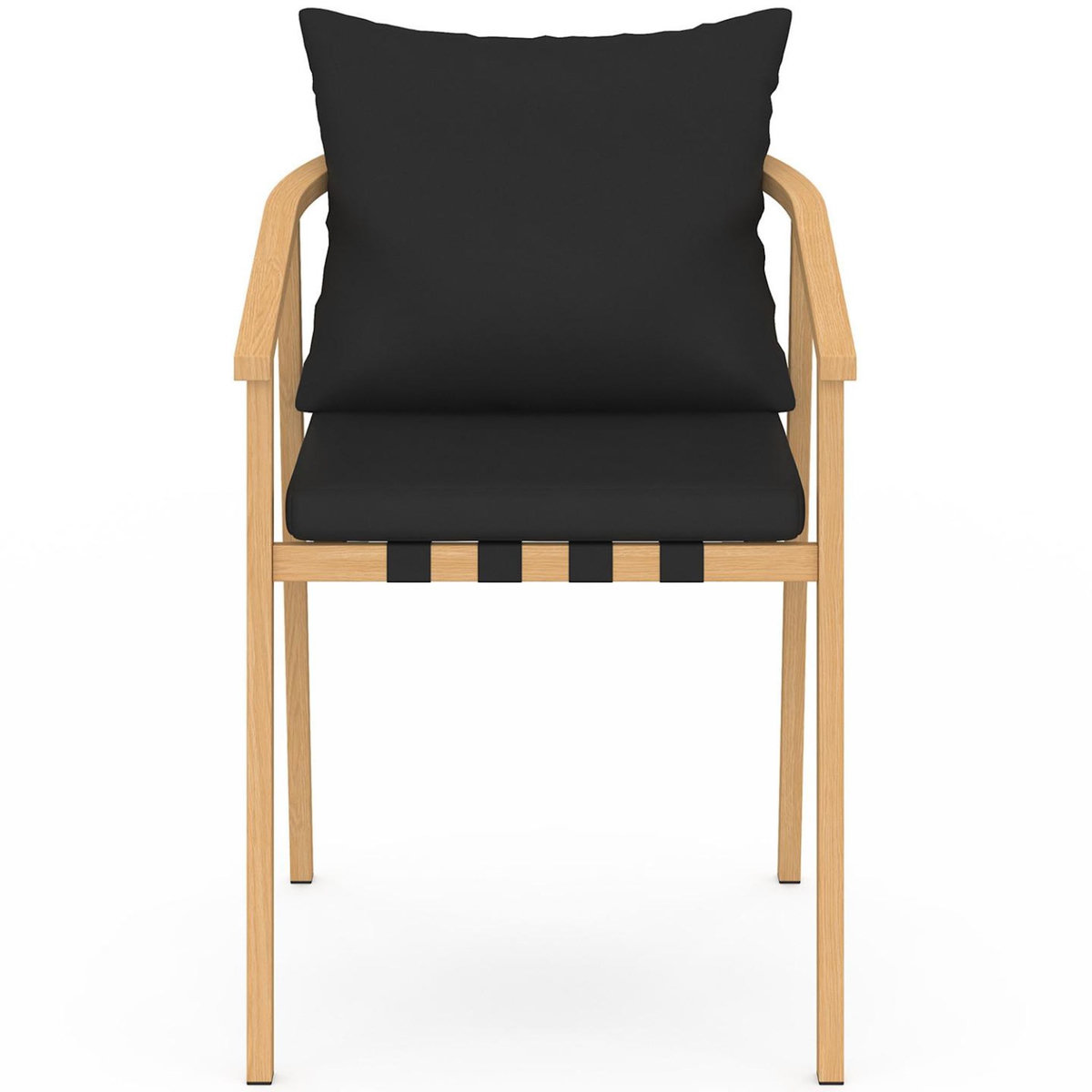 ID MARKET Lot de 4 chaises de jardin MALTA structure en métal effet bois, lanières et coussins noirs