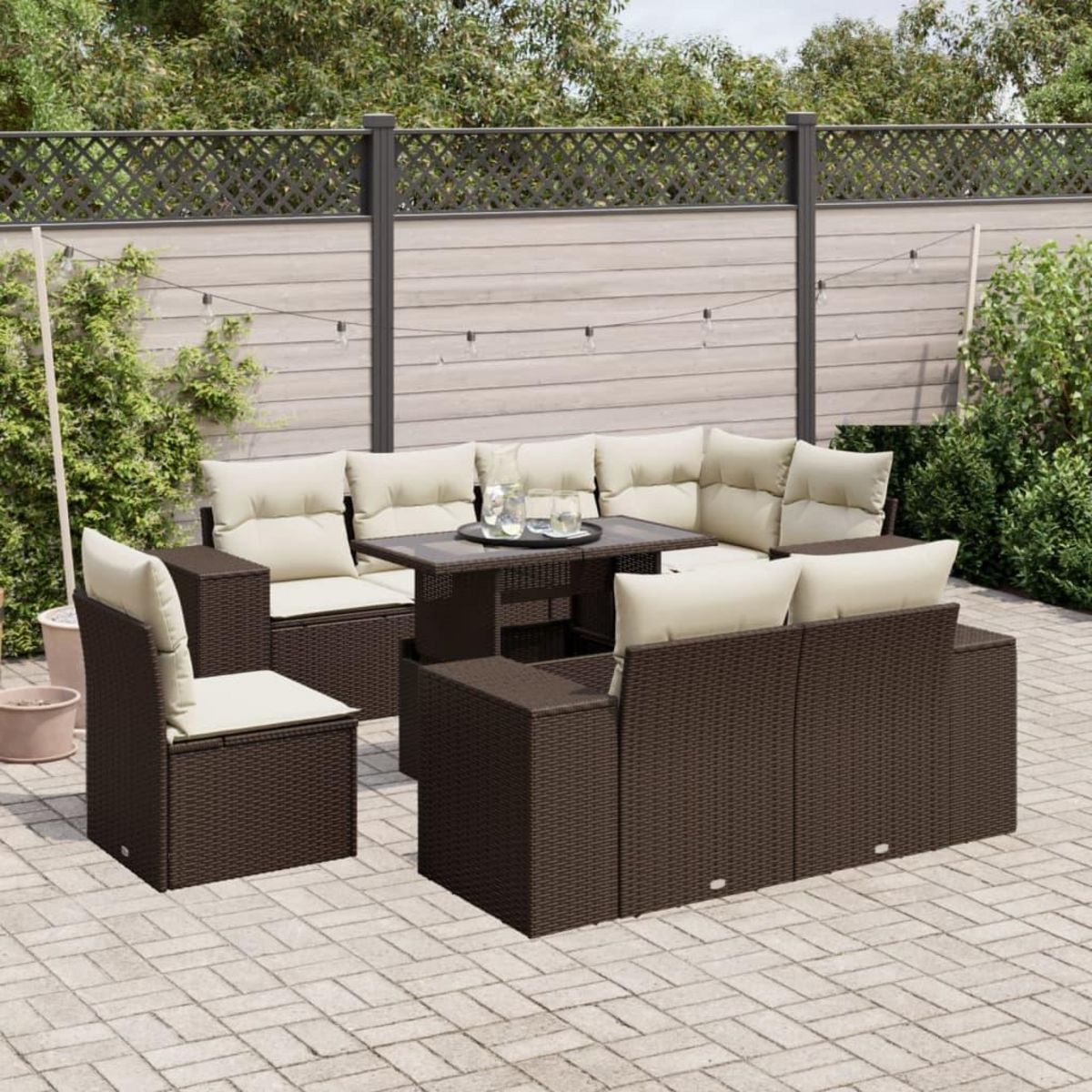 VIDAXL Salon de jardin avec coussins 9 pcs marron resine tressee