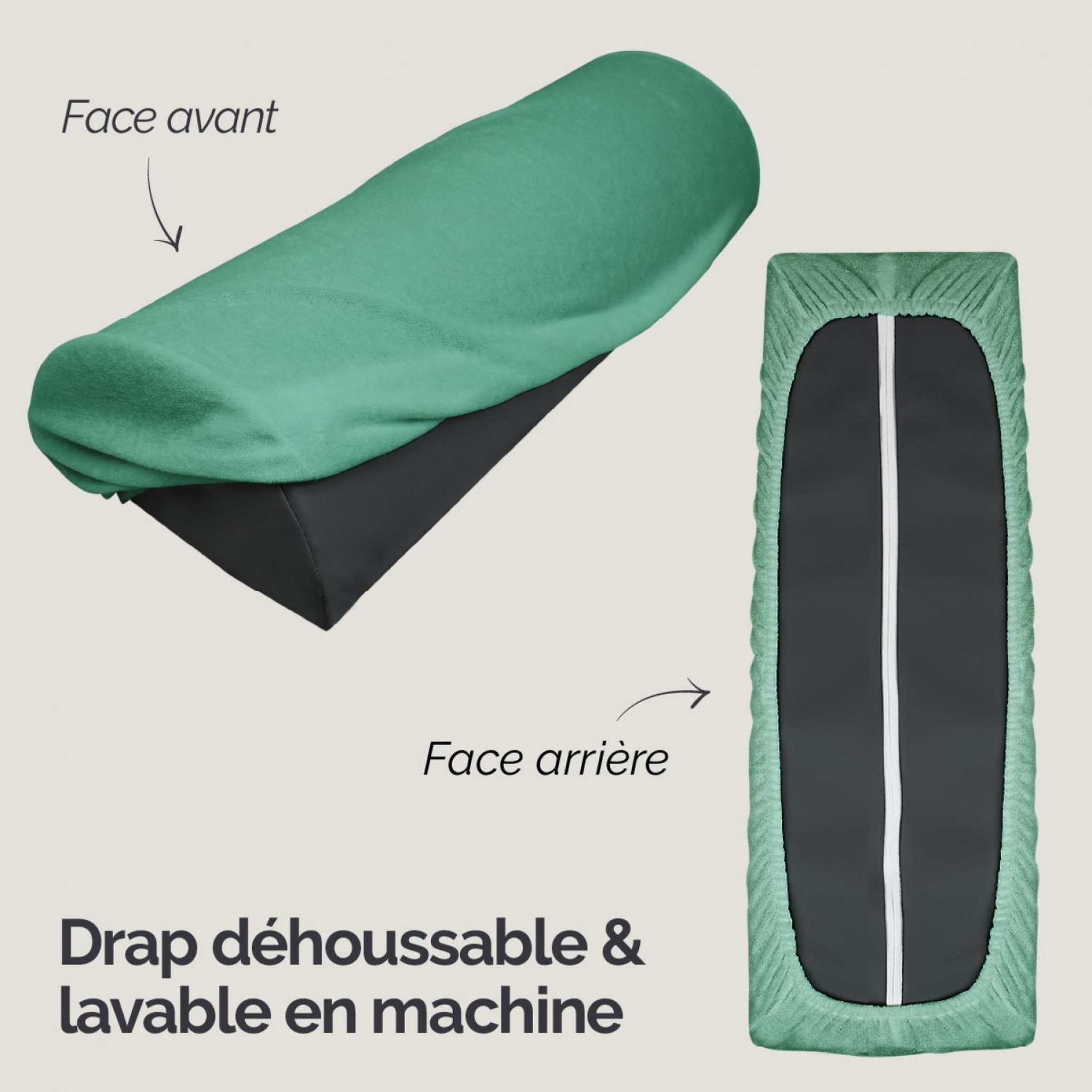 Voir la diapositive 3 : VIVEZEN Drap housse de protection en éponge pour coussin demi-rond 66 cm x 22 cm x 12 cm de table de massage - Vert pastel