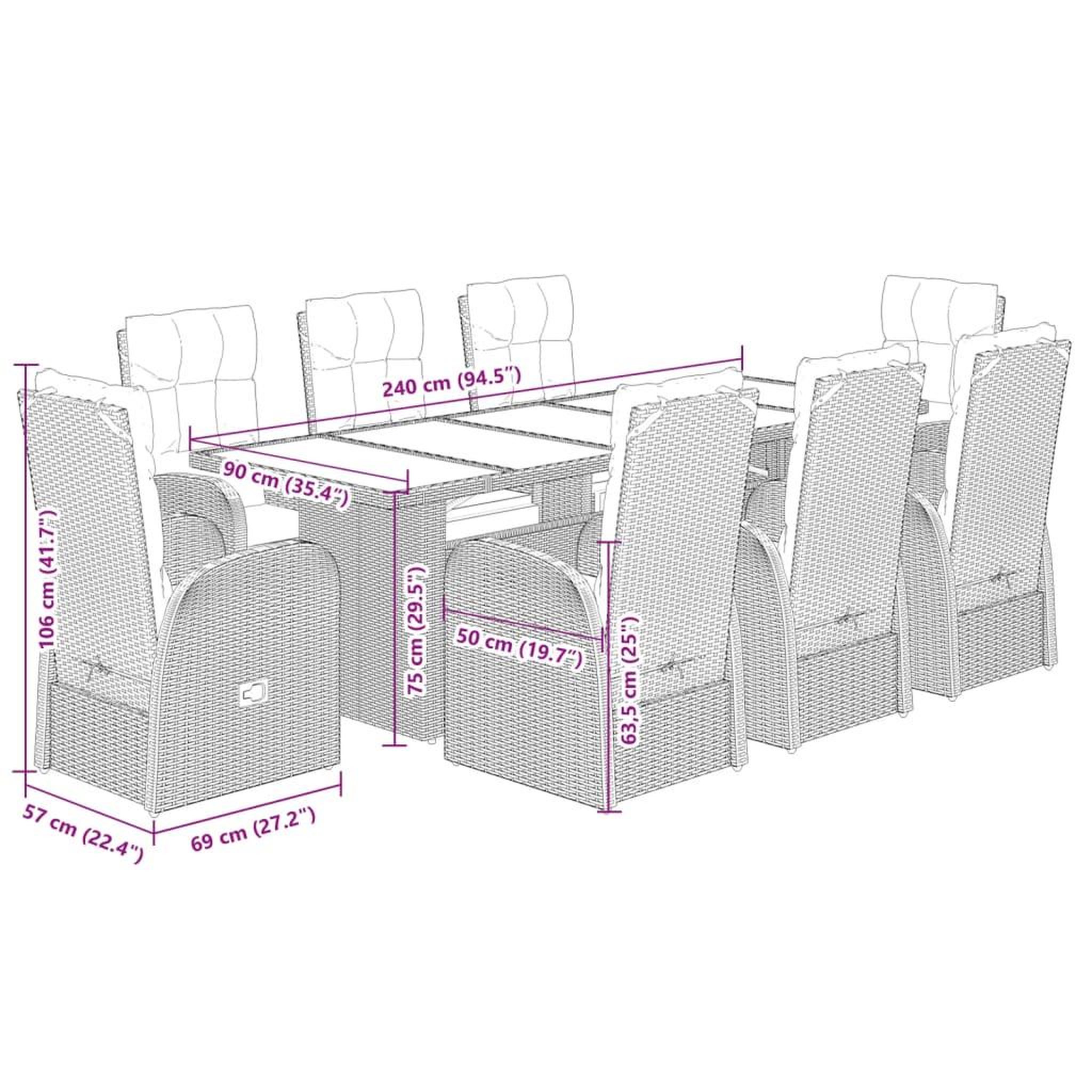 Voir la diapositive 6 : VIDAXL Ensemble a manger de jardin 9pcs coussins noir resine tressee