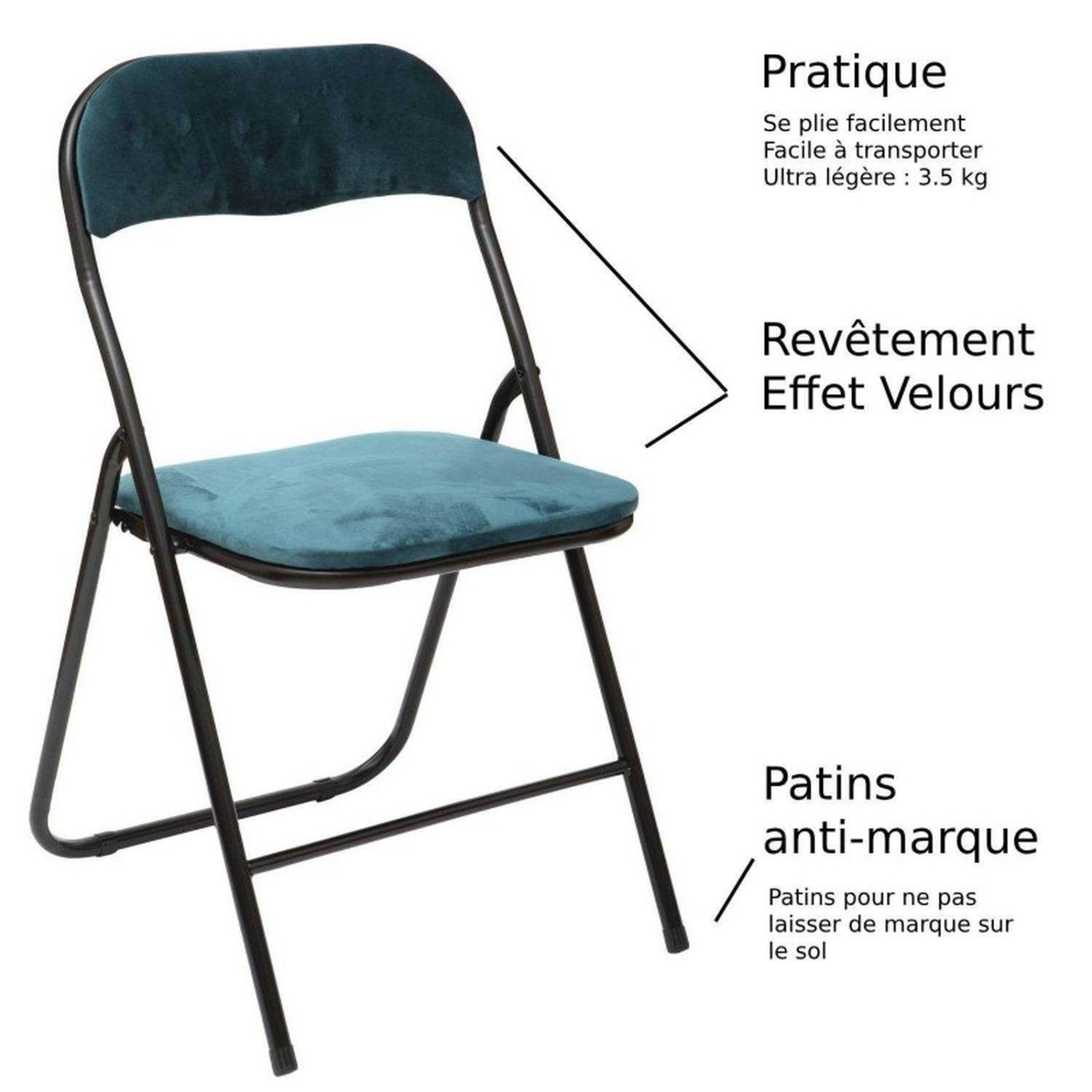 Voir la diapositive 3 : TOILINUX Lot de 6 Chaises pliantes effet velours