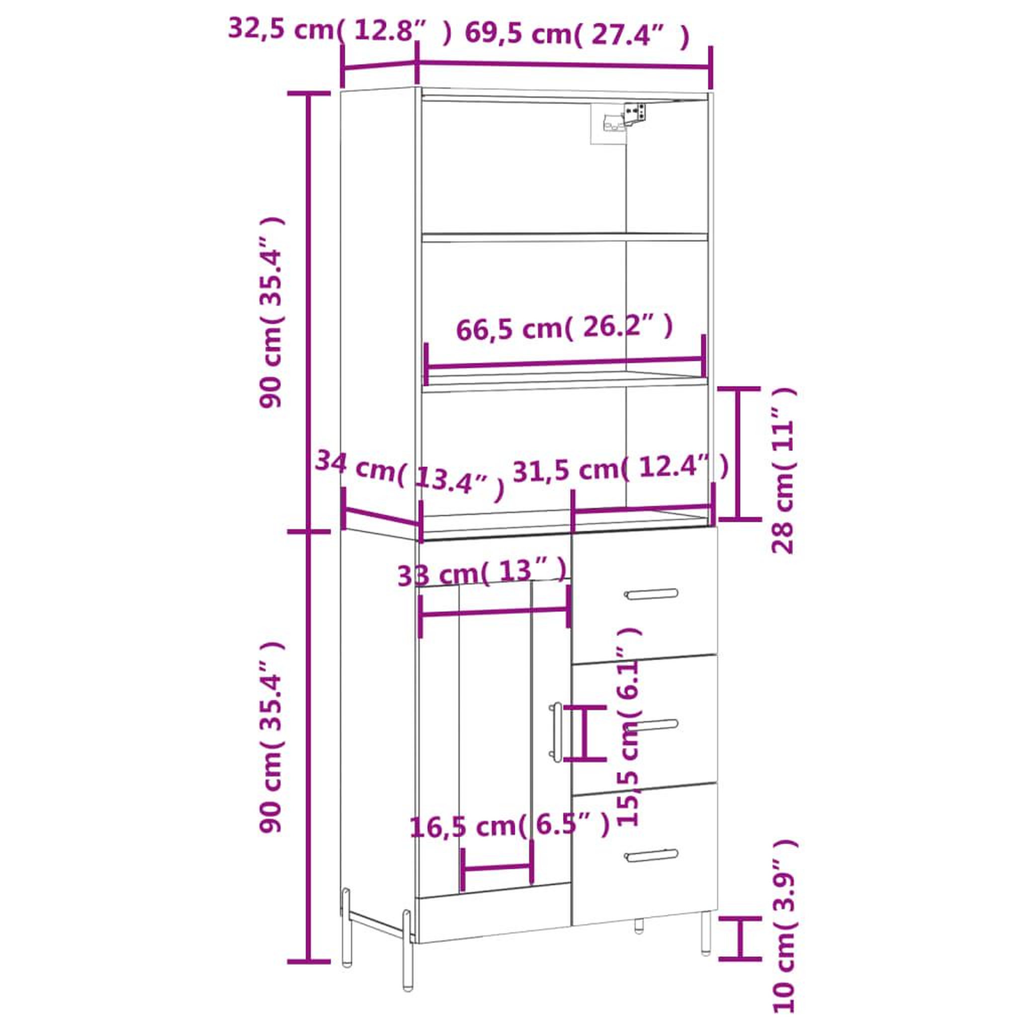 Voir la diapositive 6 : VIDAXL Buffet haut Noir 69,5x34x180 cm Bois d'ingenierie