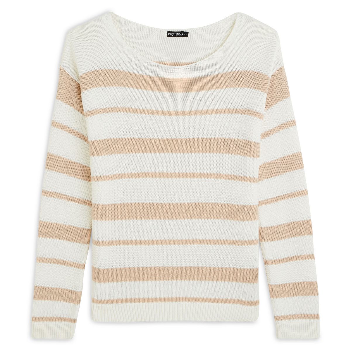 IN EXTENSO Pull manches longues col bateau à rayures ecru femme