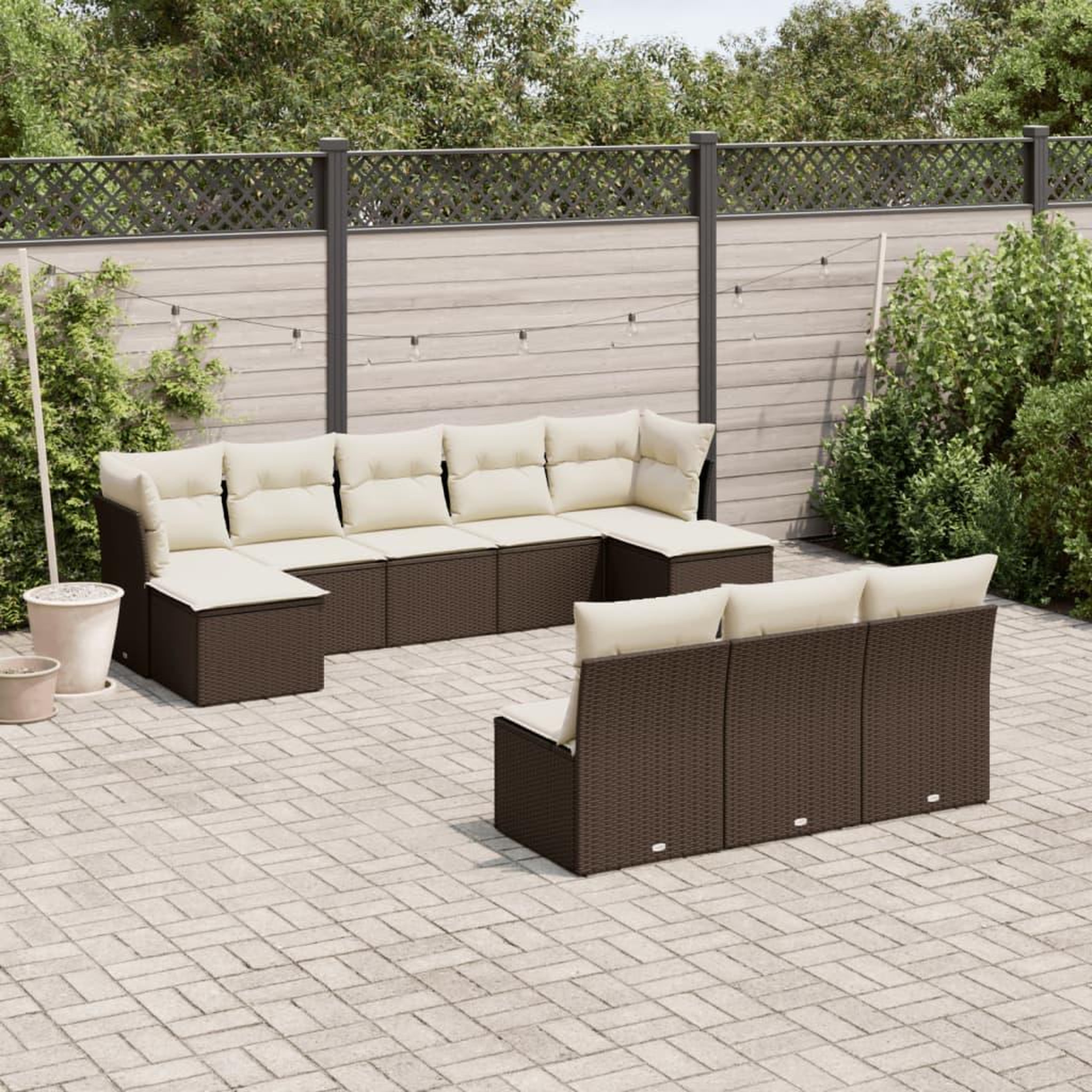 VIDAXL Salon de jardin 10 pcs avec coussins marron resine tressee