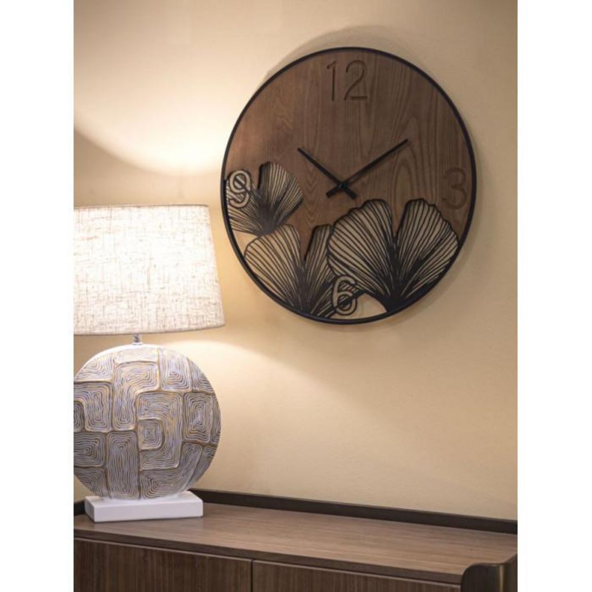 Paris Prix Horloge Murale Design  Super Leaf  60cm Marron & Noir