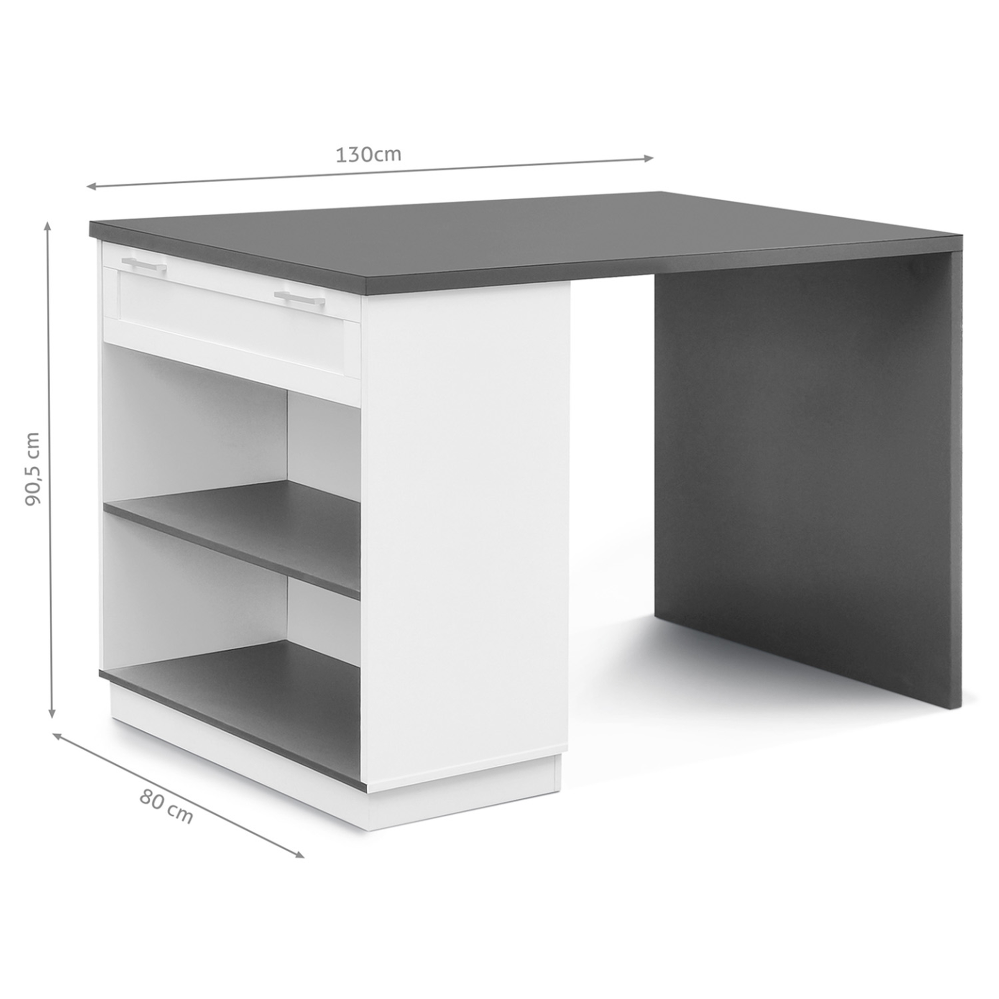 Voir la diapositive 4 : ID MARKET Ilot central mange-debout 4 personnes vito 130 cm blanc et plateau gris