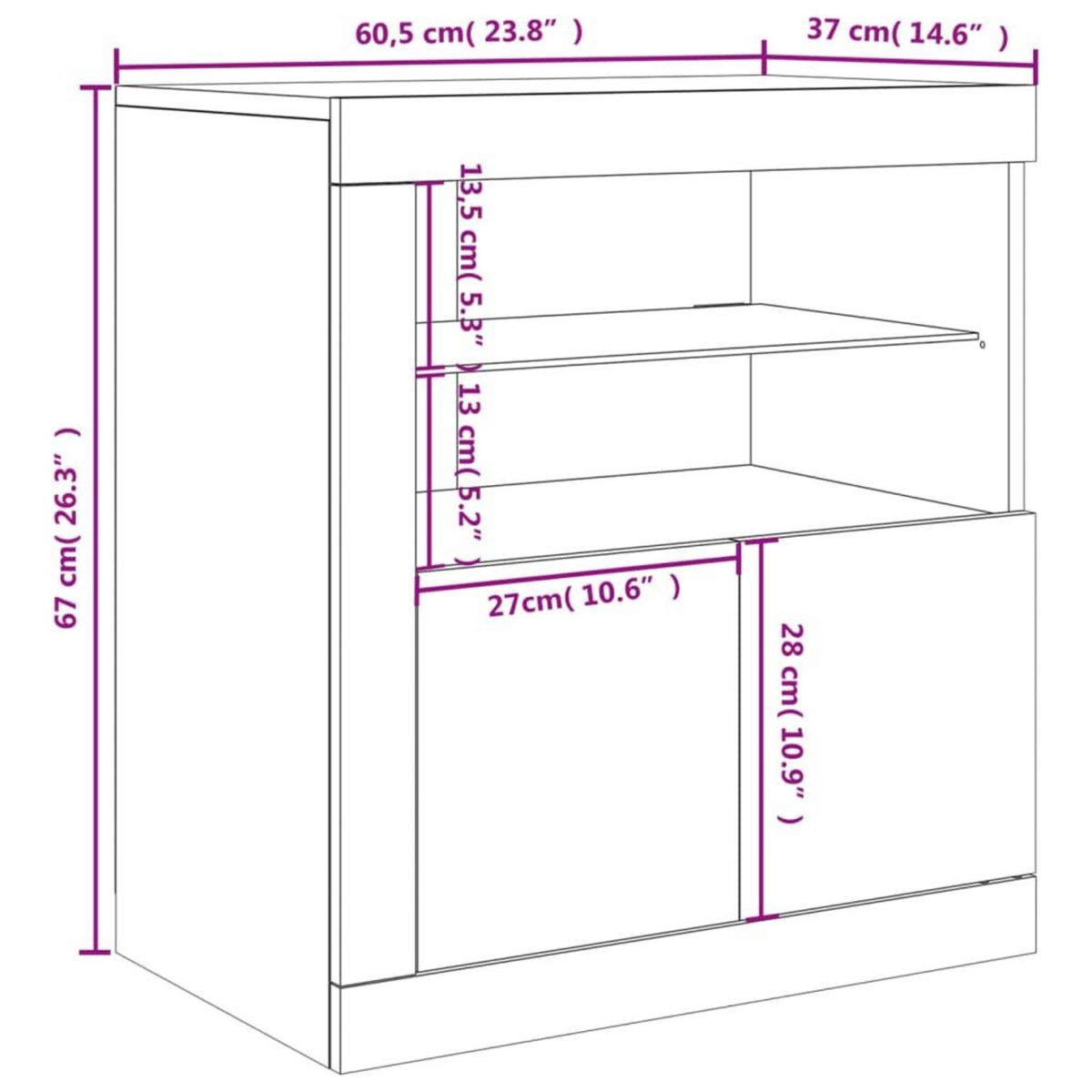 VIDAXL Buffet avec lumieres LED chene sonoma 60,5x37x67 cm