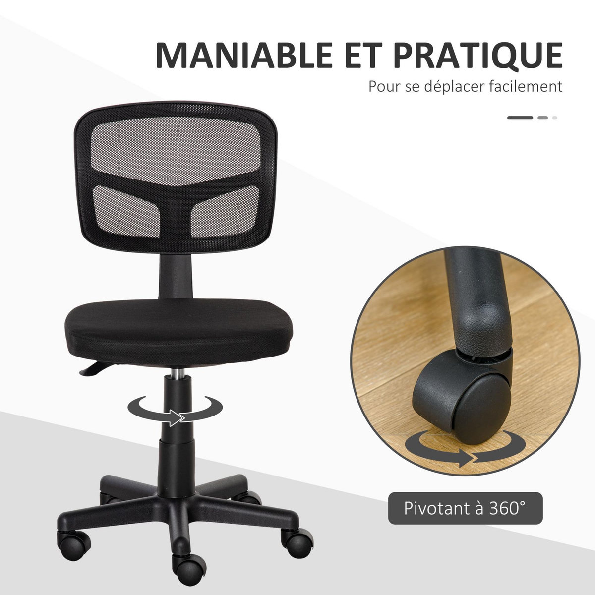 VINSETTO Chaise de bureau ergonomique hauteur réglable dossier enveloppant maille noir