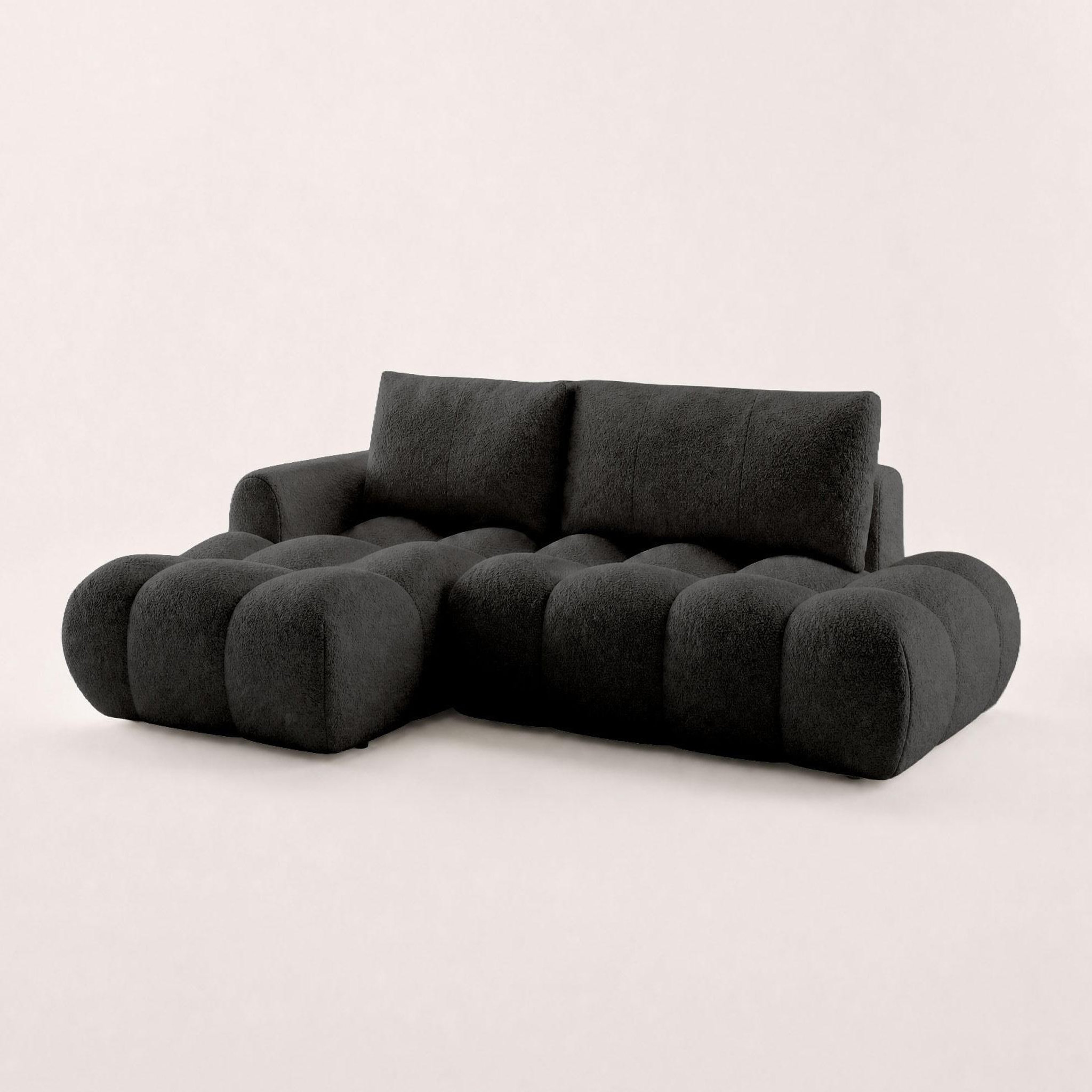 Voir la diapositive 3 : BEST MOBILIER Yulin - canapé d'angle ouvert gauche 4 places convertible avec coffre en tissu bouclette