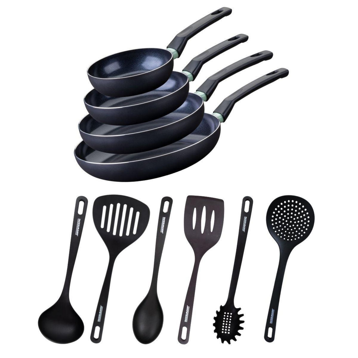 Fackelmann Ensemble de 4 poêles de 16 20 24 et 28 cm et 6 ustensiles Fackelmann Brandao