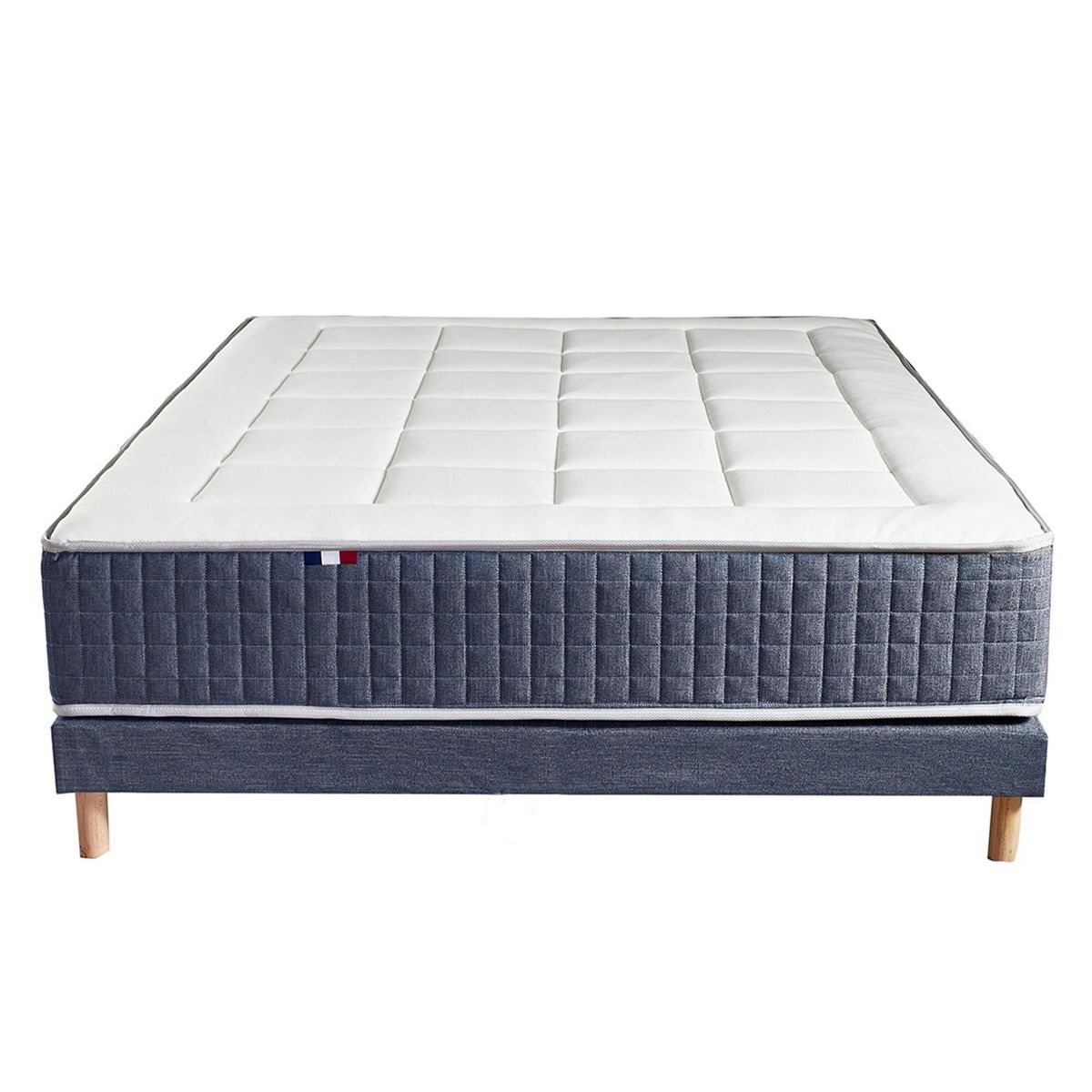 IDLITERIE Ensemble Matelas Ressort 7 zones + Mémoire de forme + Sommier KING STYLE + couette + oreillers - Fabriqué en France