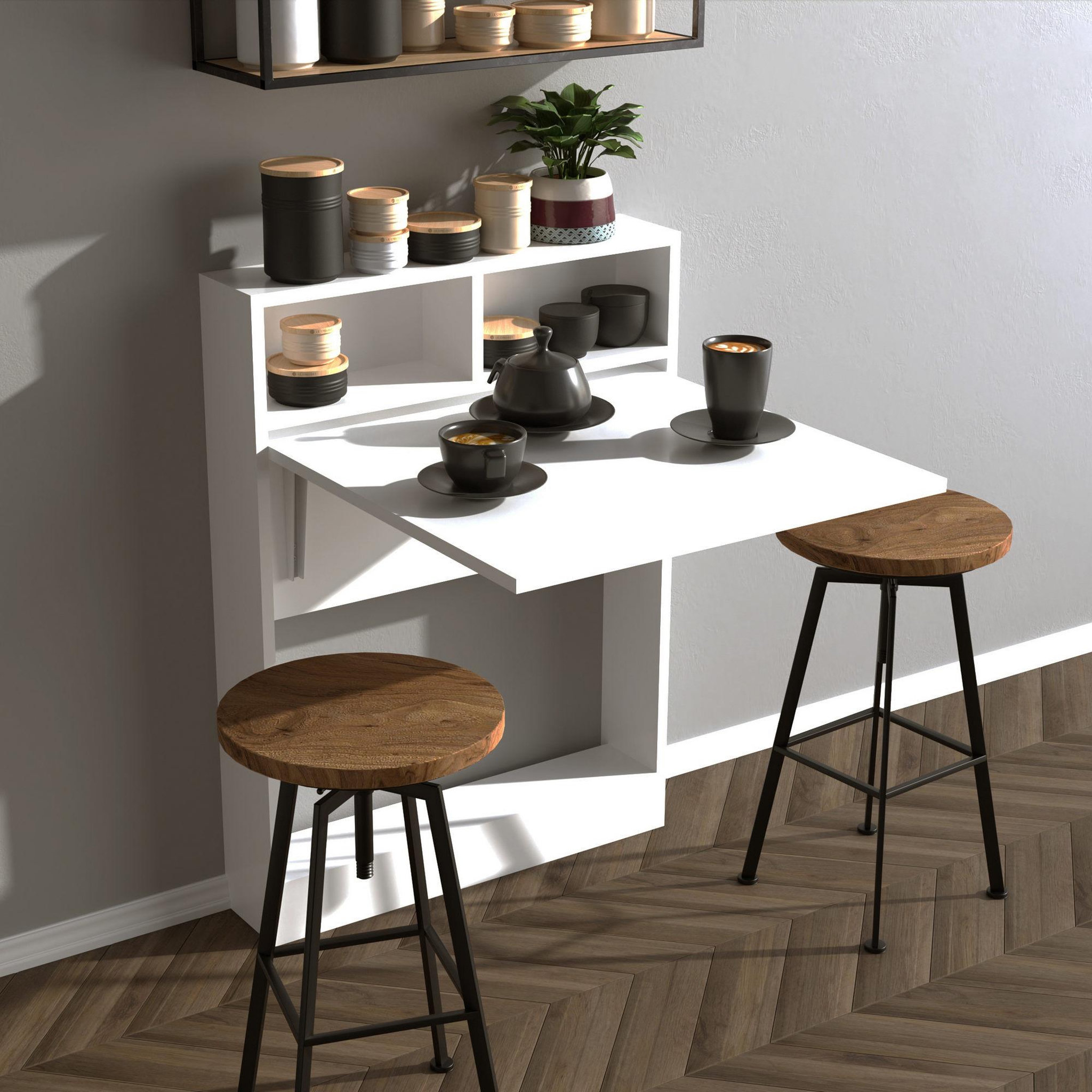 Voir la diapositive 3 : Habitat et Jardin Table de repas pliable en bois  bracked  - 70 x 15 x 96 cm - blanc