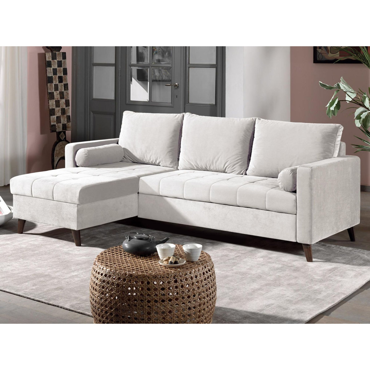 BEST MOBILIER Polar - canapé d'angle réversible convertible - en velours au design scandinave - 4 places