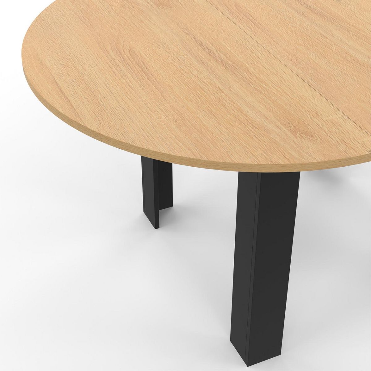 ID MARKET Table à manger extensible ronde DONA 4-8 personnes noire plateau façon hêtre 110-150 cm