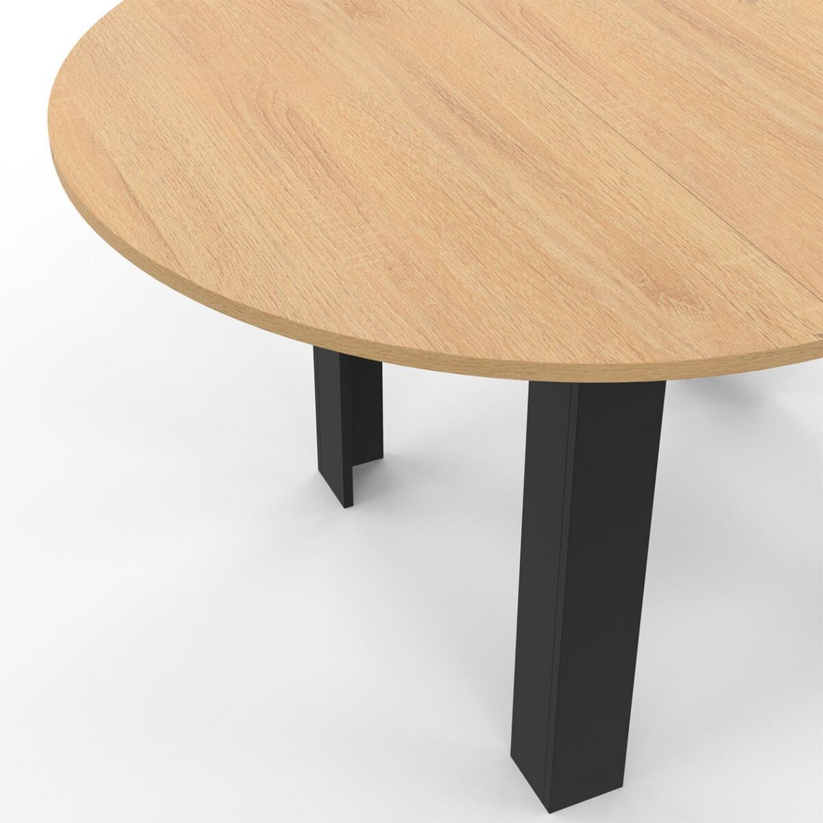 ID MARKET Table à manger extensible ronde DONA 4-8 personnes noire plateau façon hêtre 110-150 cm