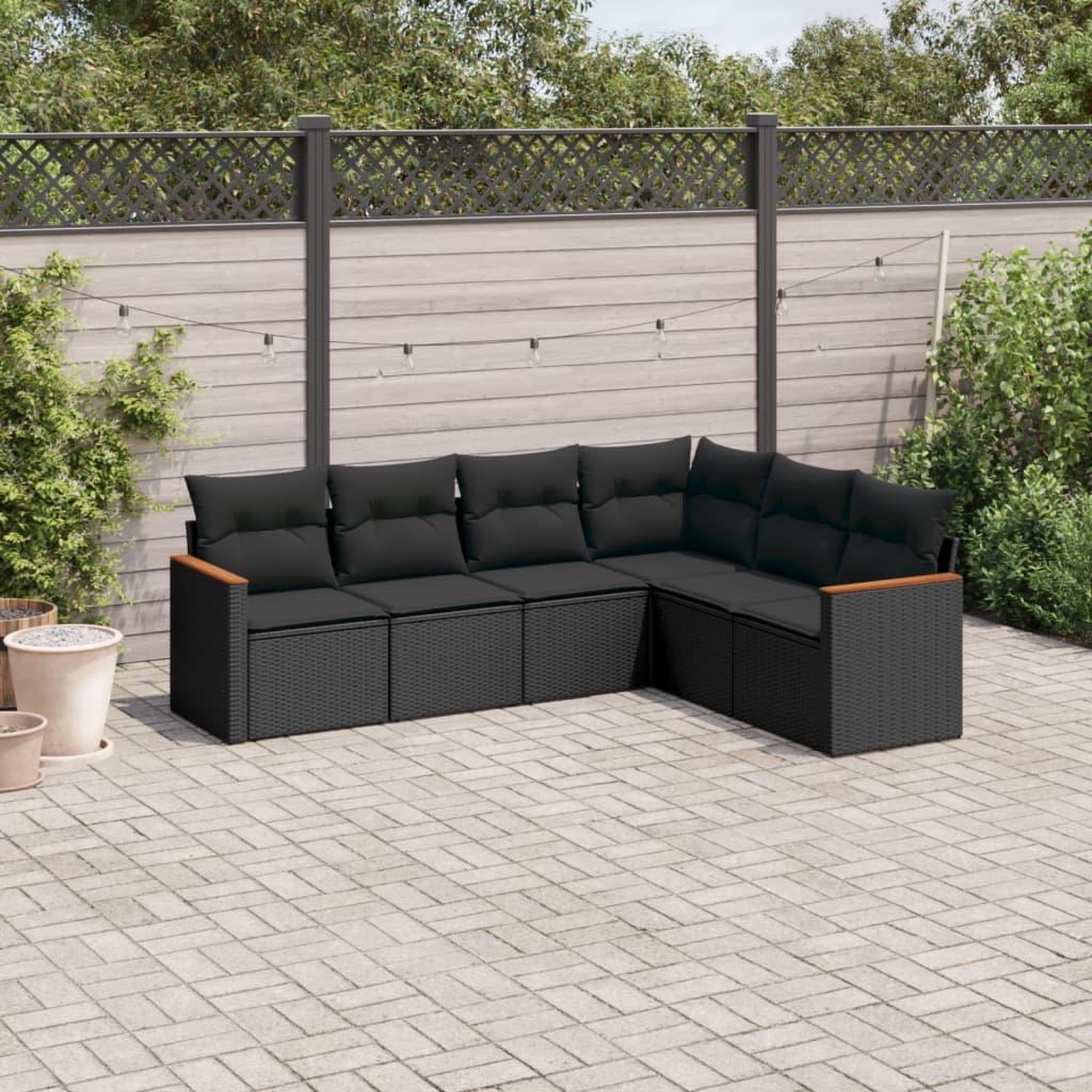 VIDAXL Salon de jardin 6 pcs avec coussins noir resine tressee
