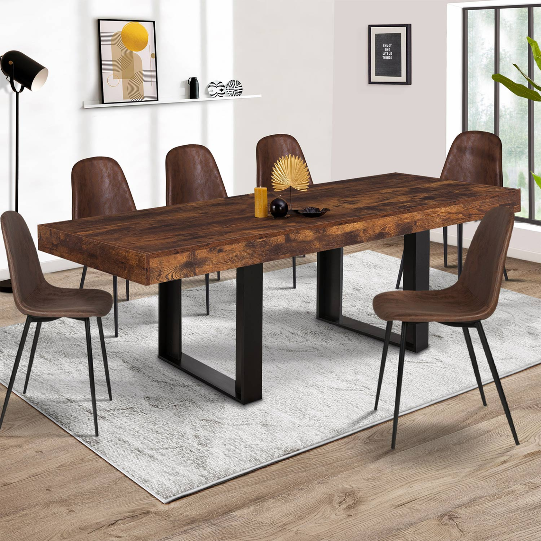 Voir la diapositive 2 : ID MARKET Table à manger rectangle phoenix 8 personnes bois effet vieilli et noir 200 cm