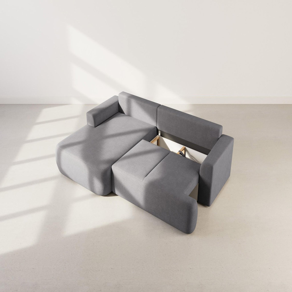 BEST MOBILIER Candela - canapé d'angle gauche 4 places - convertible avec coffre - en tissu bouclette