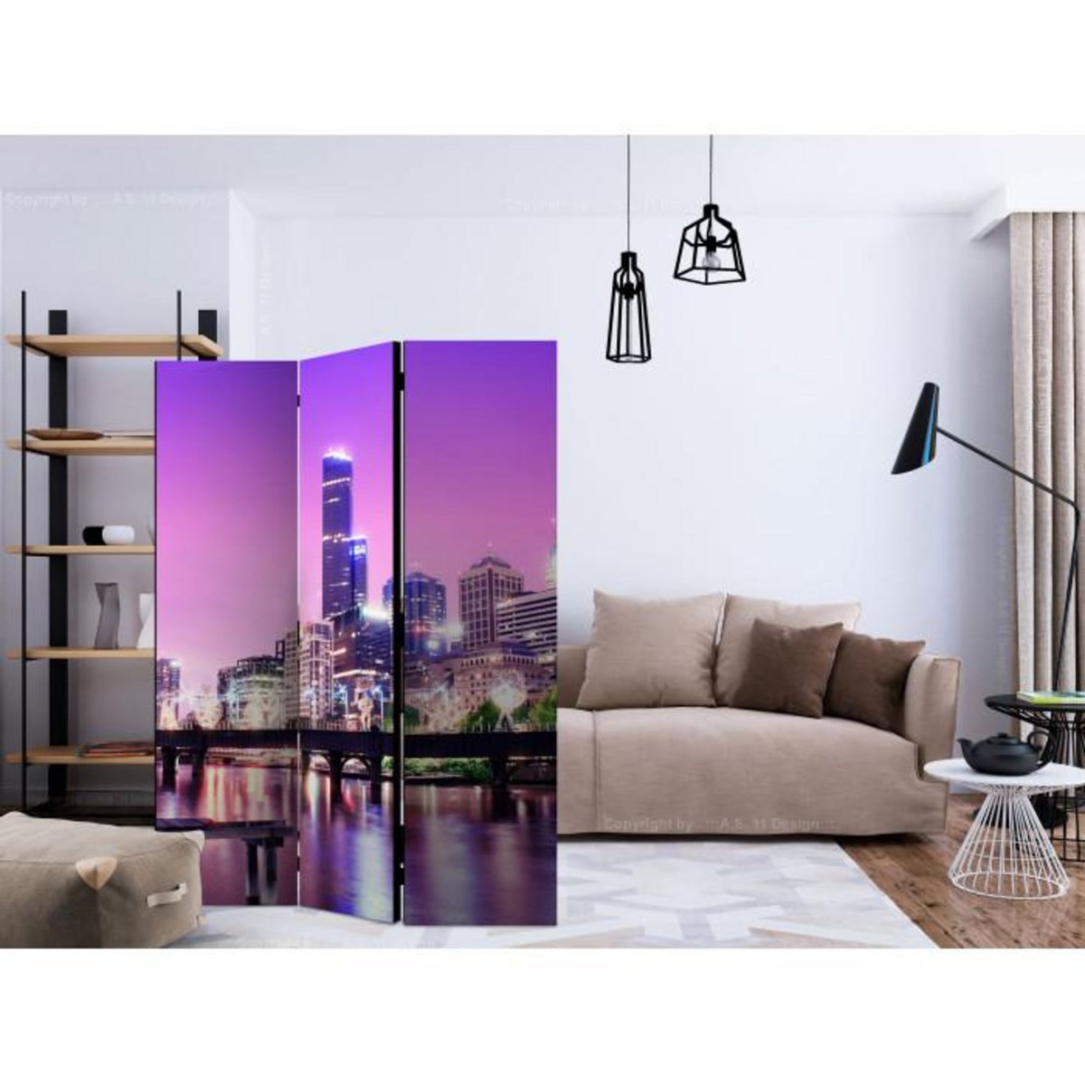 Paris Prix Paravent 3 Volets  Purple Melbourne  135x172cm