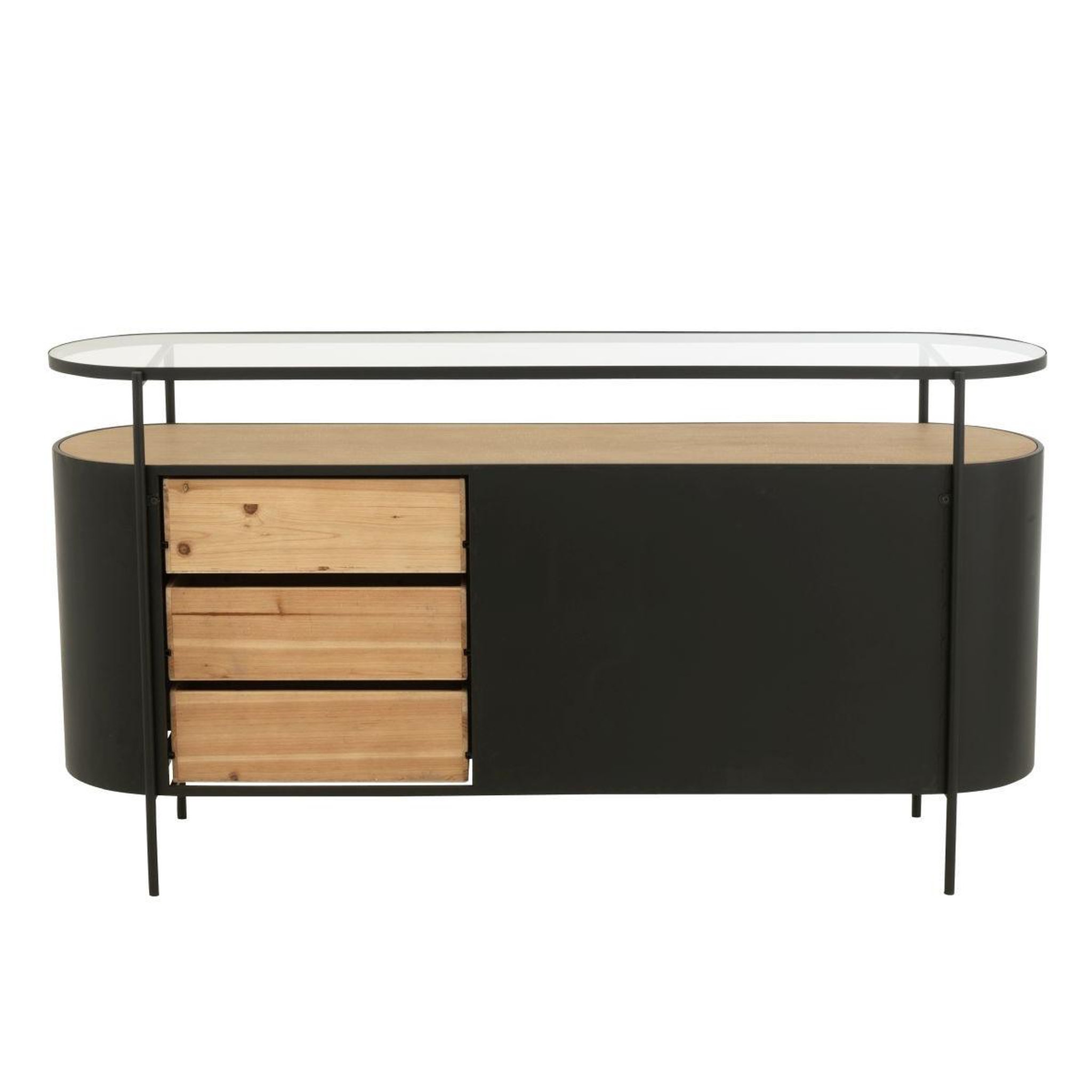 Voir la diapositive 3 : J-LINE Buffet 3 tiroirs & 2 portes  bya  150cm naturel