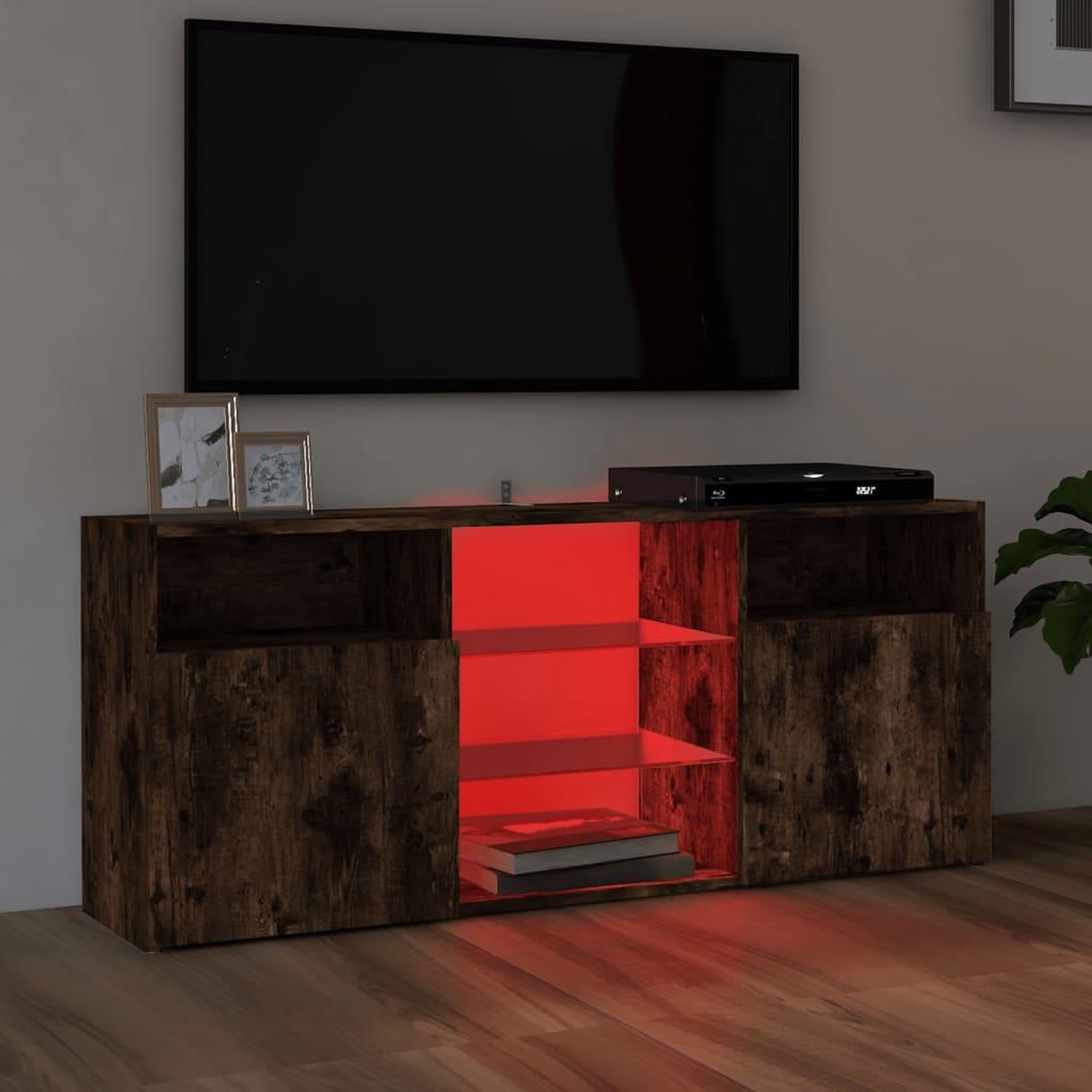 Voir la diapositive 3 : VIDAXL Meuble TV avec lumieres LED Chene fume 120x30x50 cm