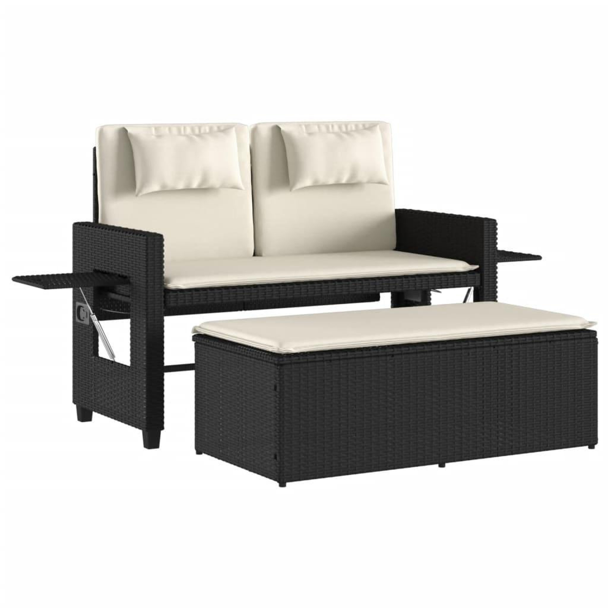 Voir la diapositive 2 : VIDAXL Banc inclinable de jardin avec coussins noir resine tressee