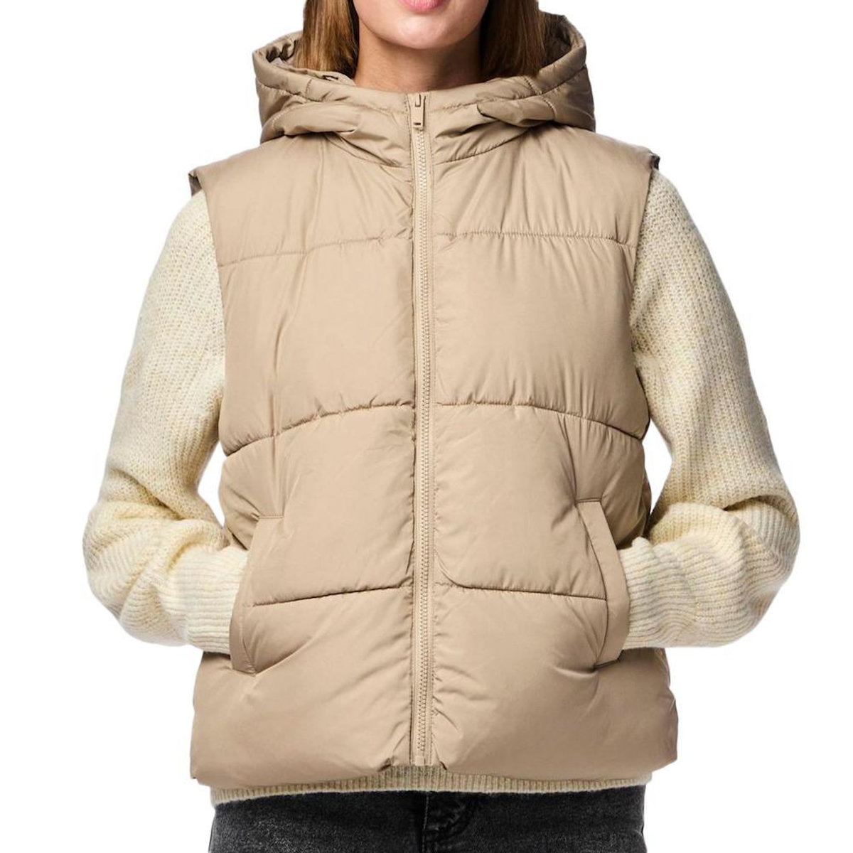 Pieces Doudoune sans manches Beige Femme Pieces New Short