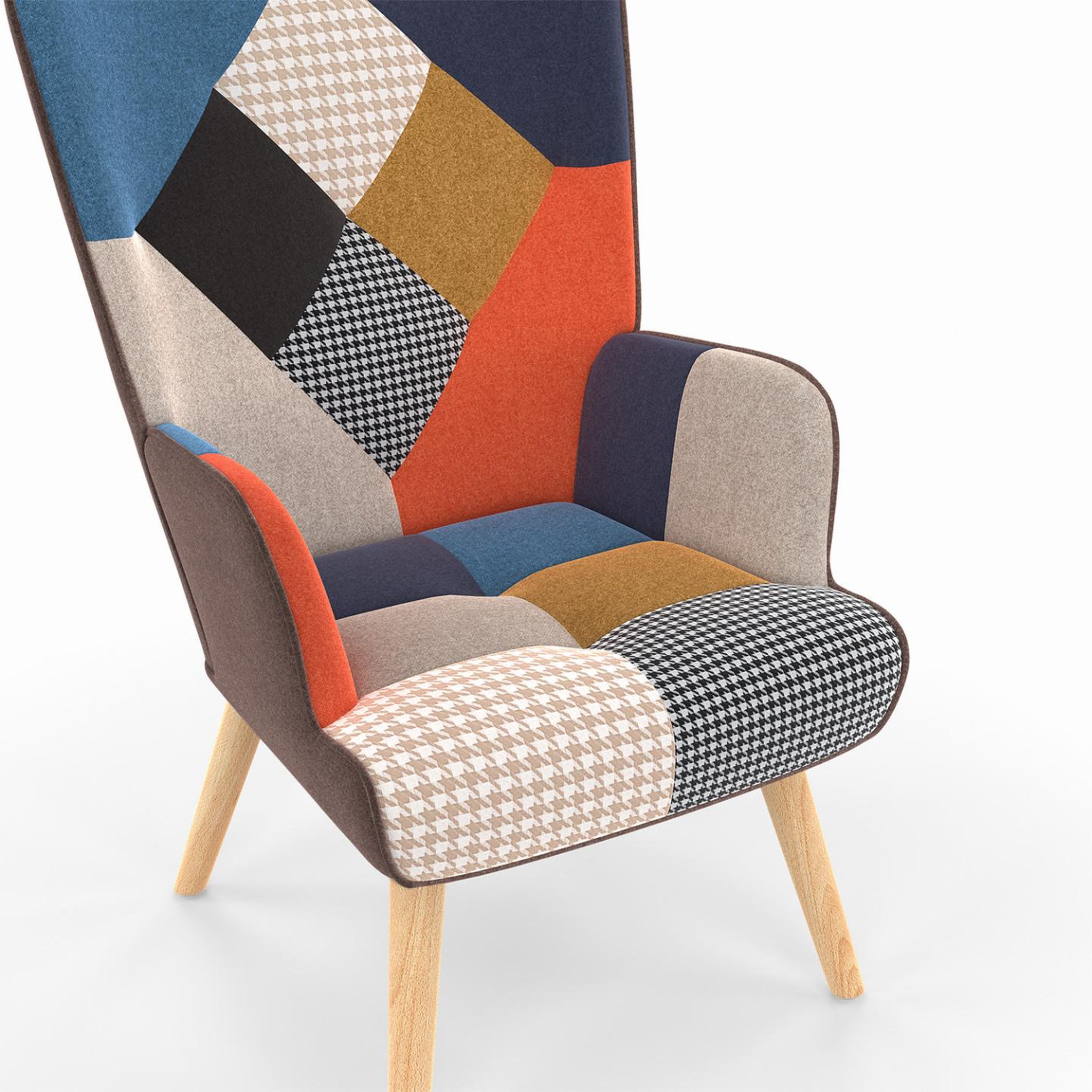 Voir la diapositive 6 : ID MARKET Fauteuil scandinave ivar en tissu patchwork multicouleurs et imprimé pied de poule
